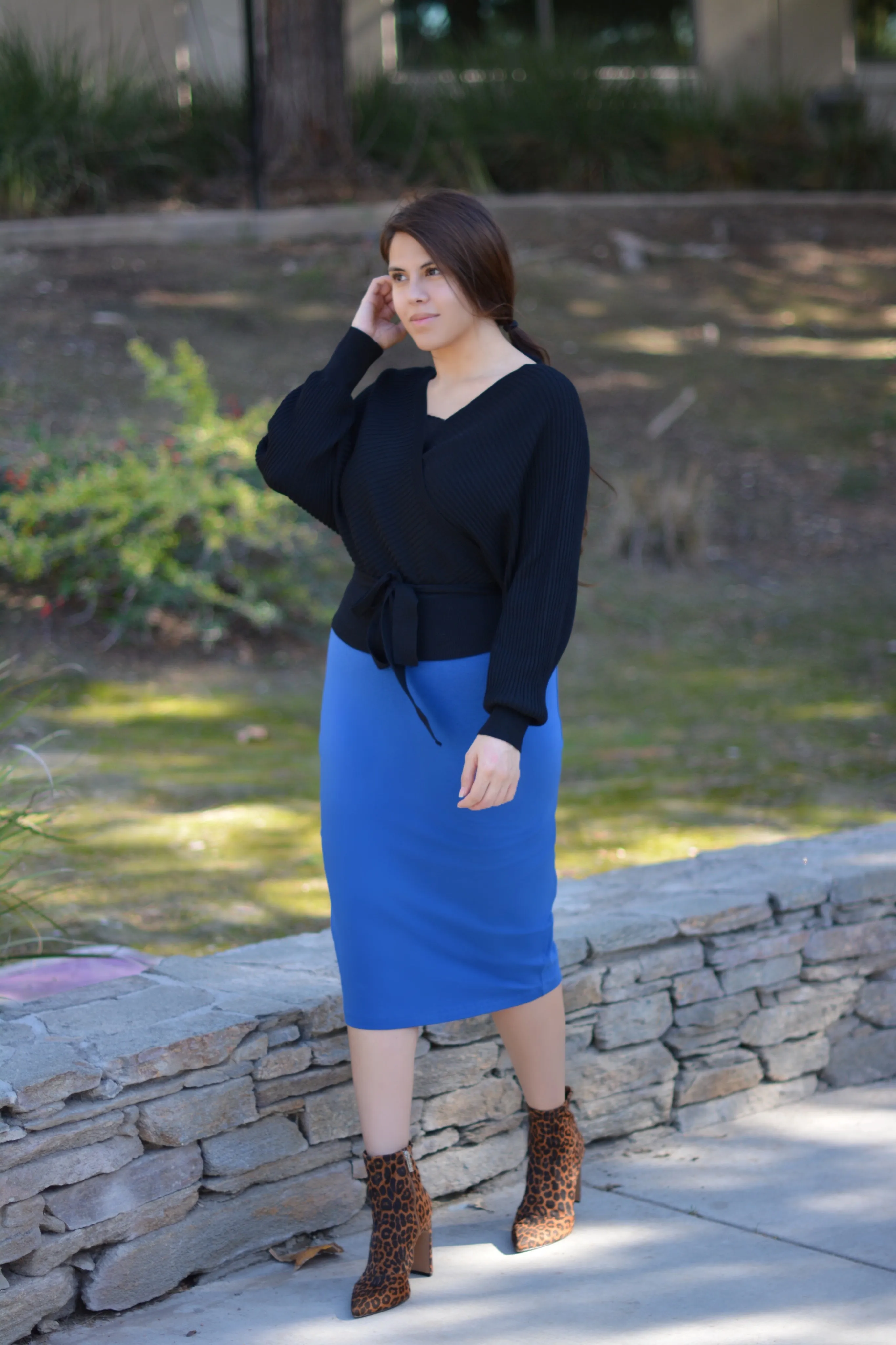 Penny Cotton Sapphire Pencil Skirt