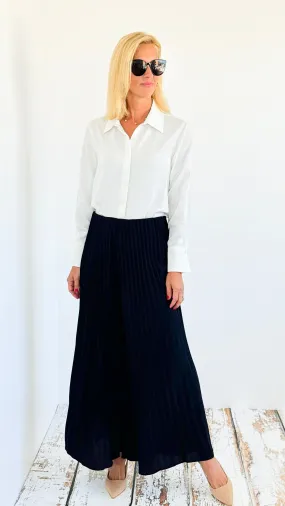 Pleated Wide Leg Pants - Navy