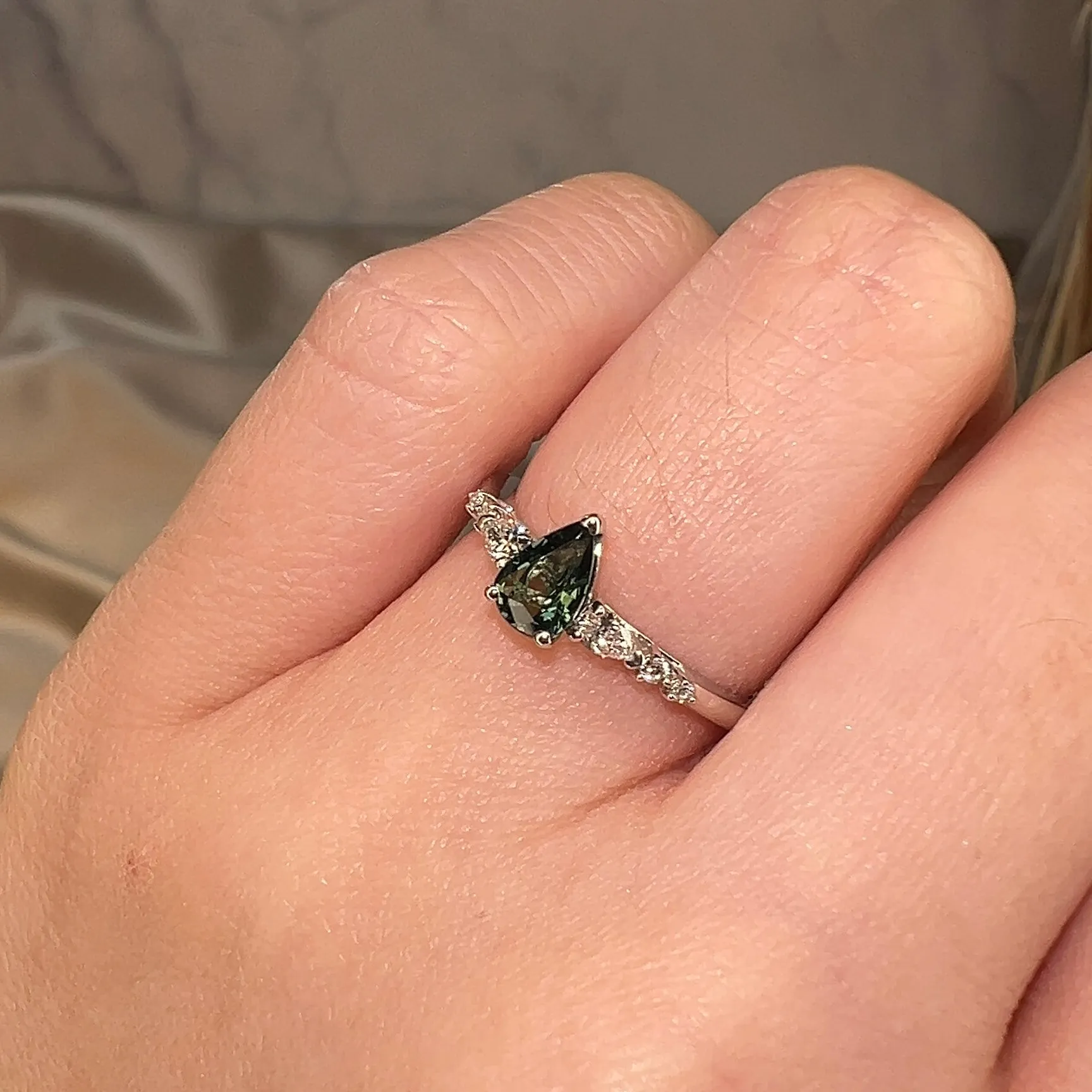 "Alena" White Gold Natural 0.40 Carat Teal Sapphire Engagement Ring