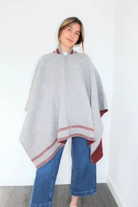 R&B Varsity Zip Poncho in Grey