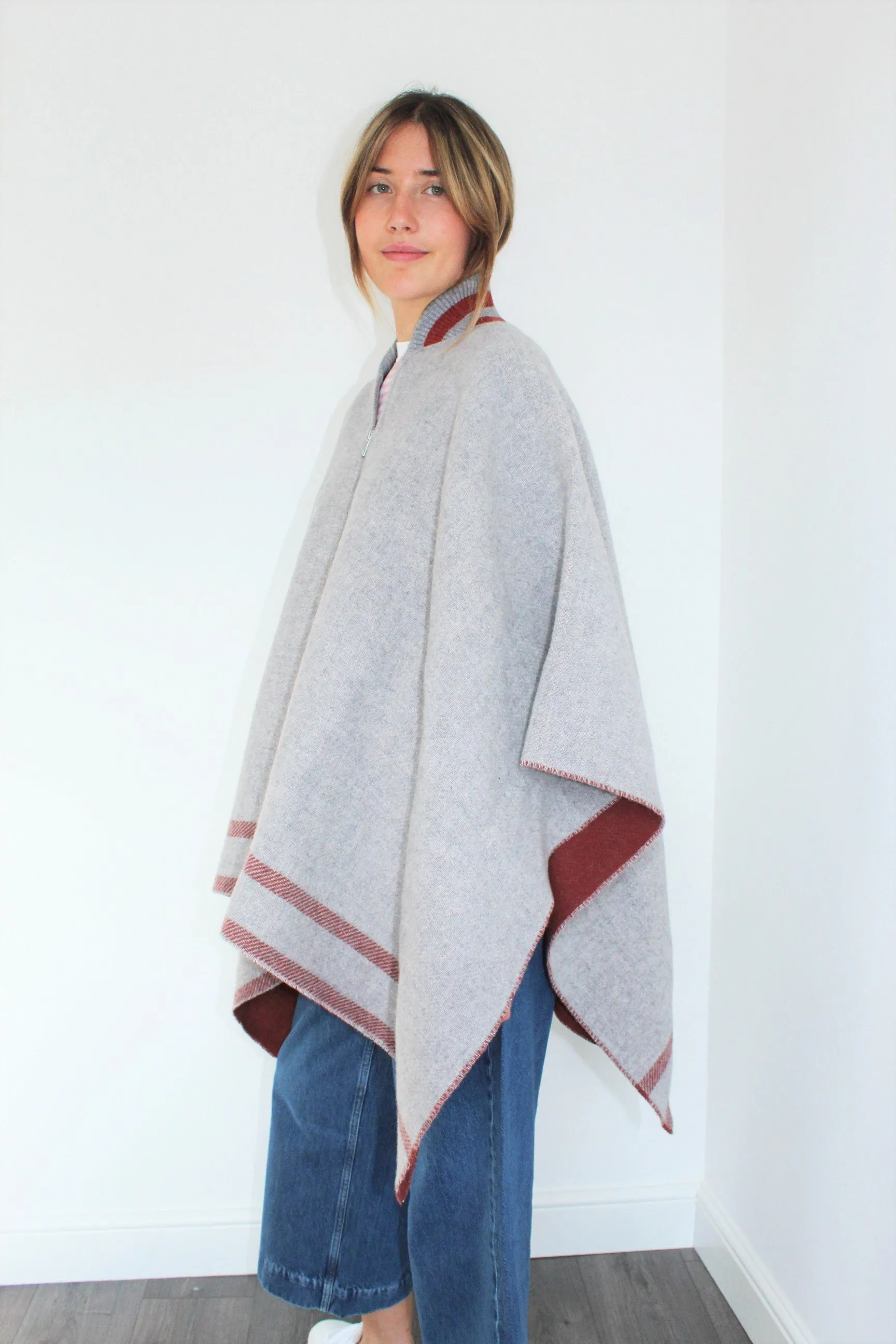 R&B Varsity Zip Poncho in Grey