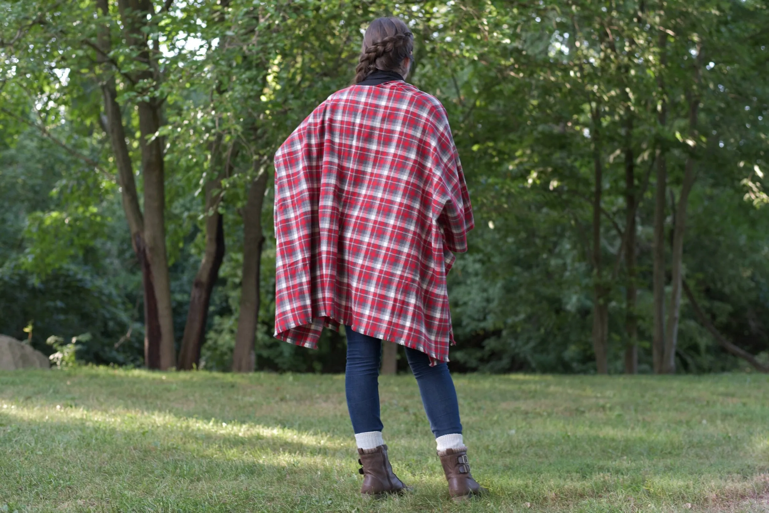 Red & Gray Plaid Poncho