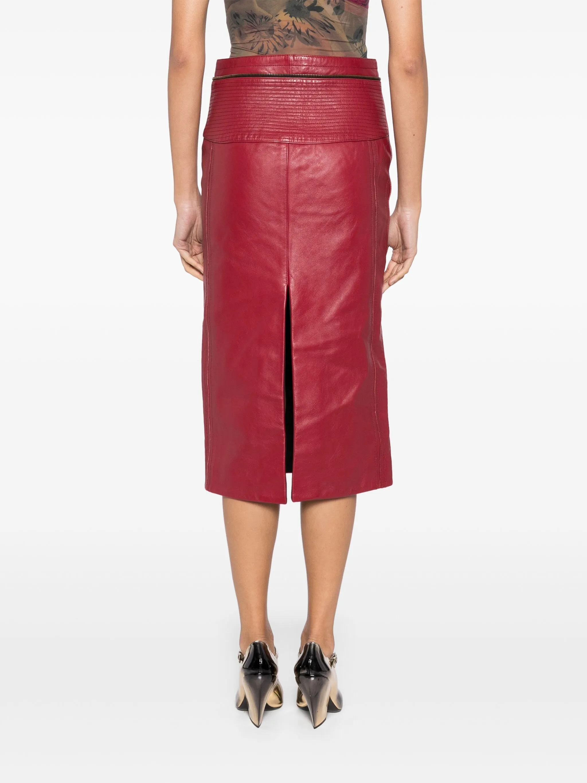 Red Leather Pencil Skirt