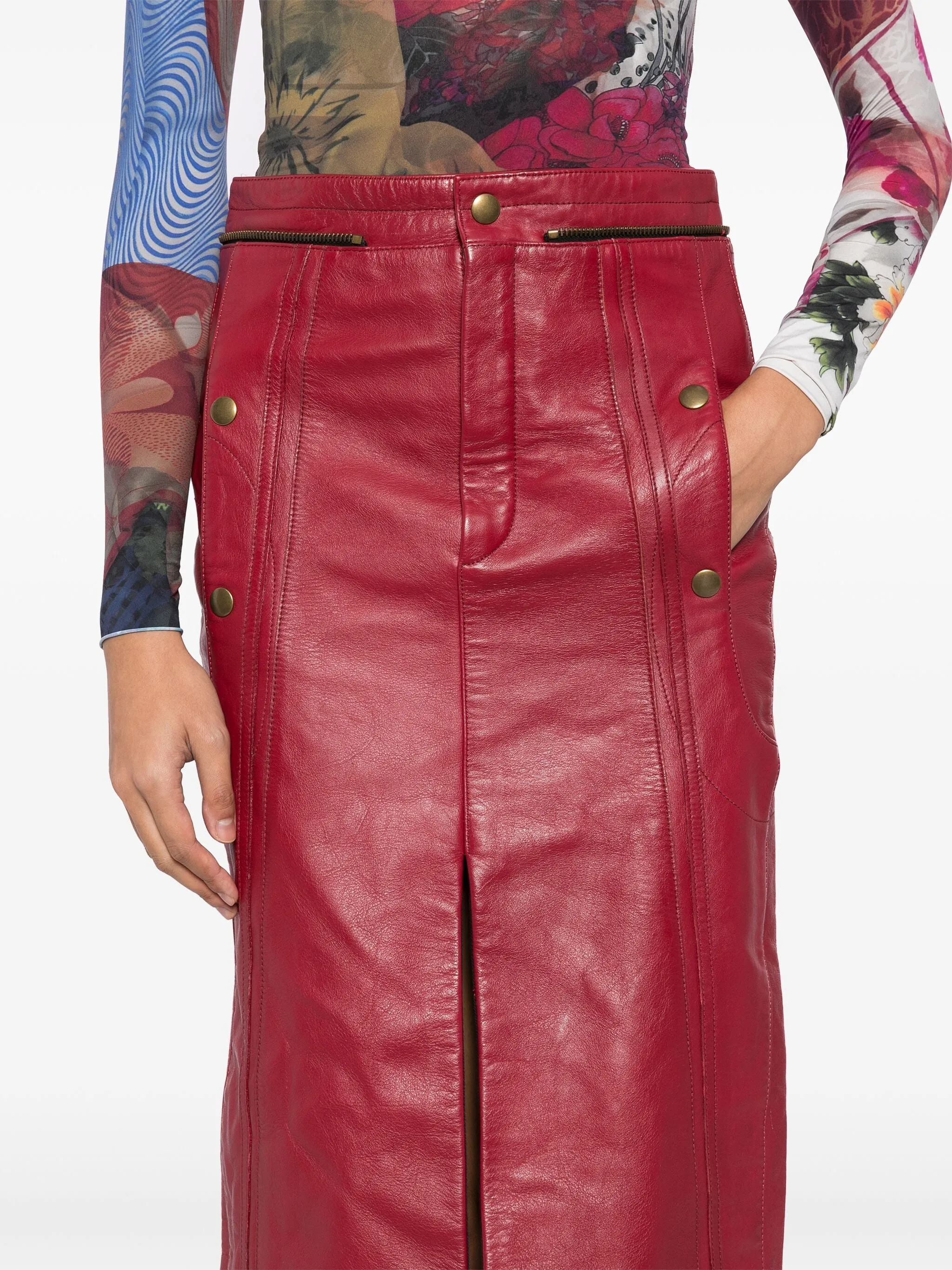 Red Leather Pencil Skirt