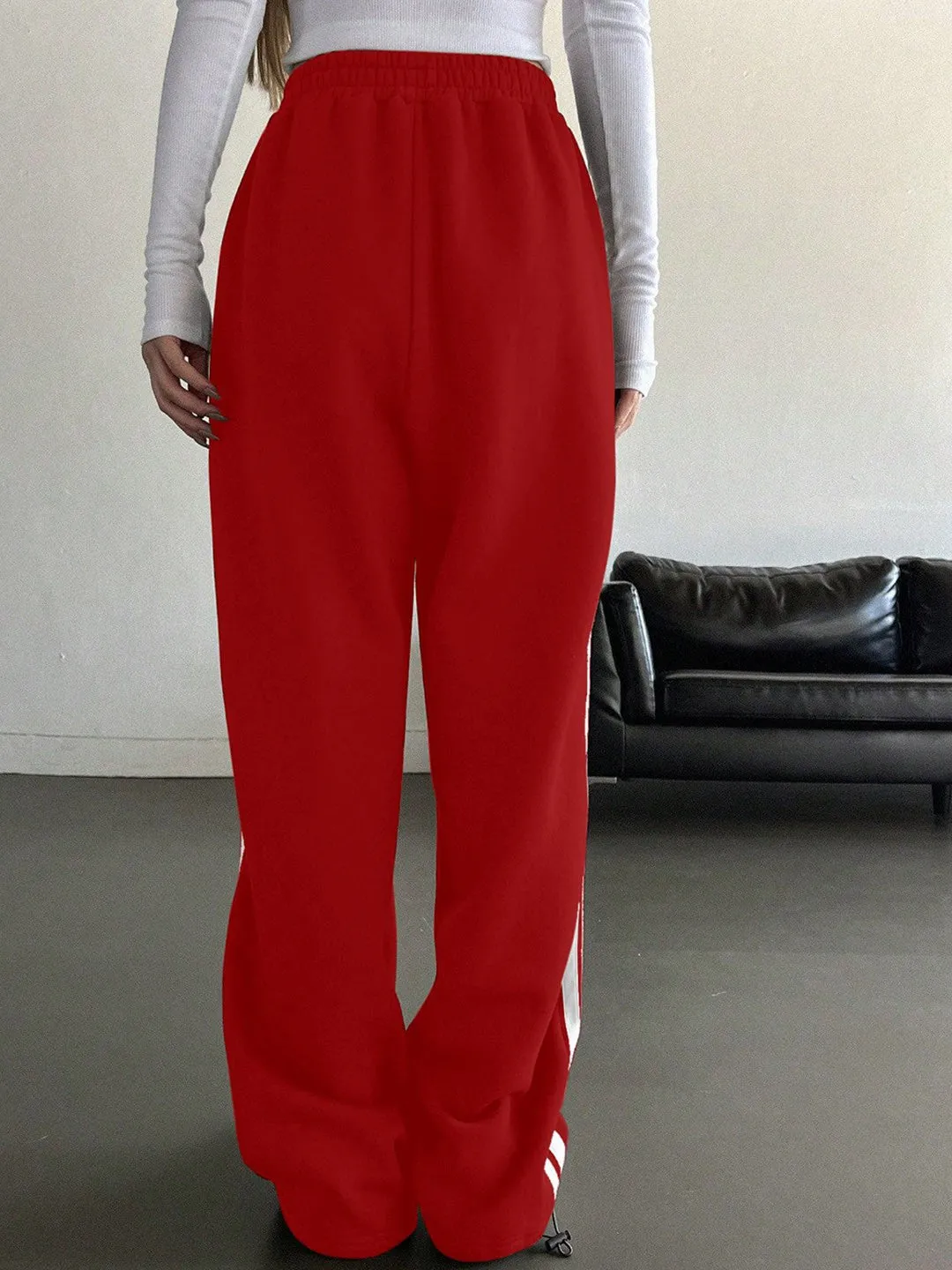 Red Loose Fit High-Rise Knitted Joggers