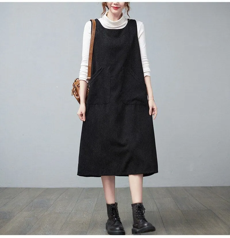 Retro Corduroy Overall Dress