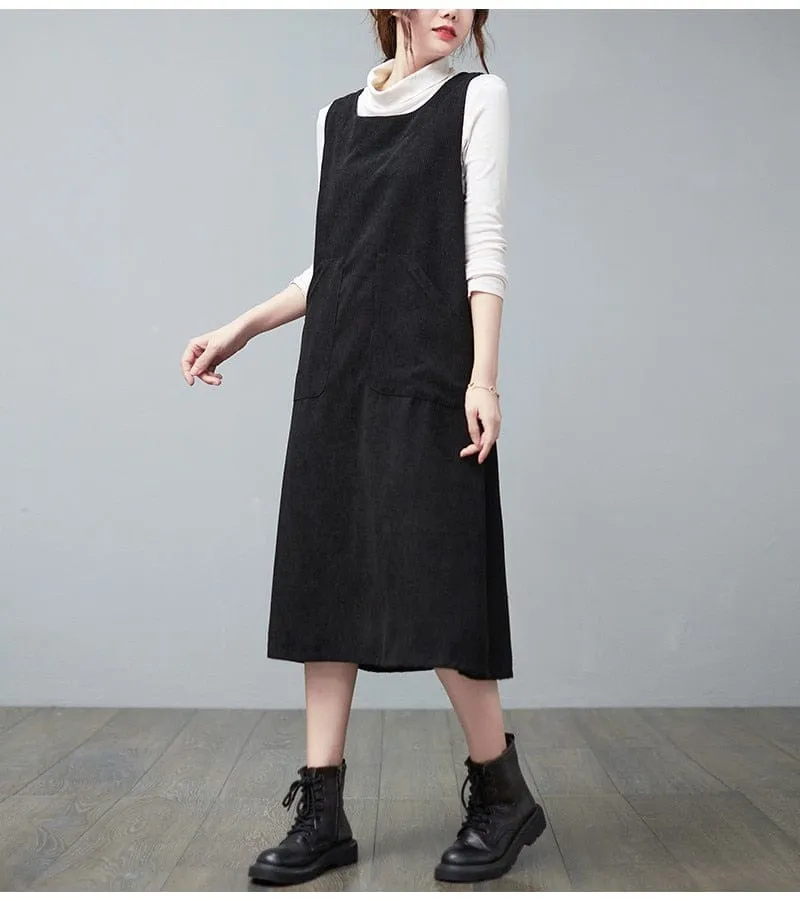 Retro Corduroy Overall Dress