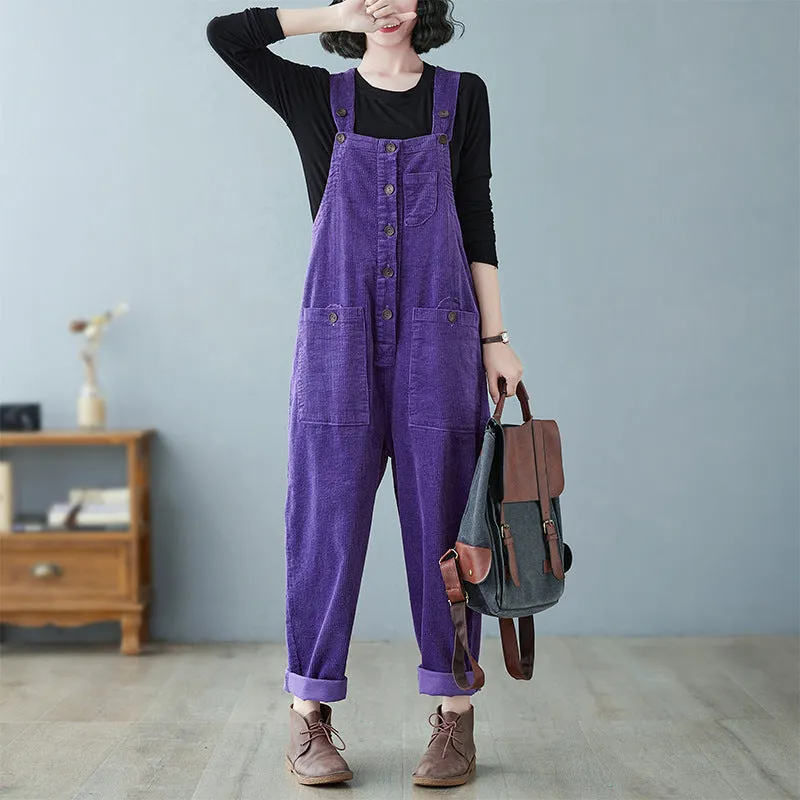 Retro Lazy Corduroy Overalls - GlamzLife