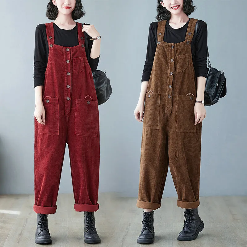 Retro Lazy Corduroy Overalls - GlamzLife