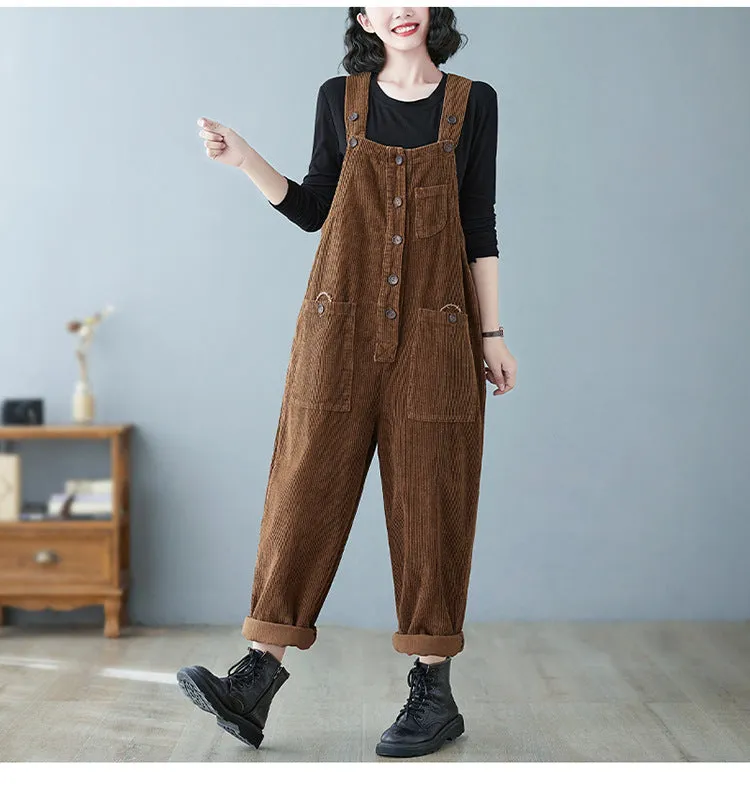 Retro Lazy Corduroy Overalls - GlamzLife