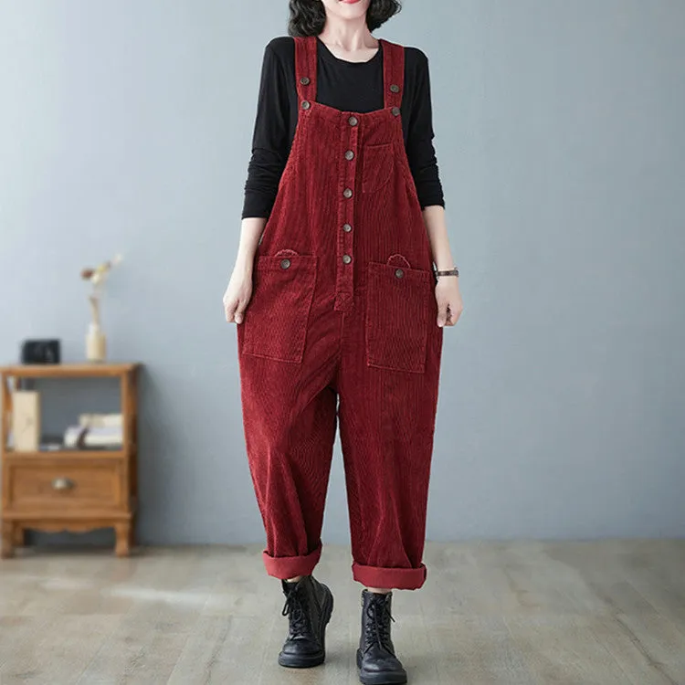 Retro Lazy Corduroy Overalls - GlamzLife