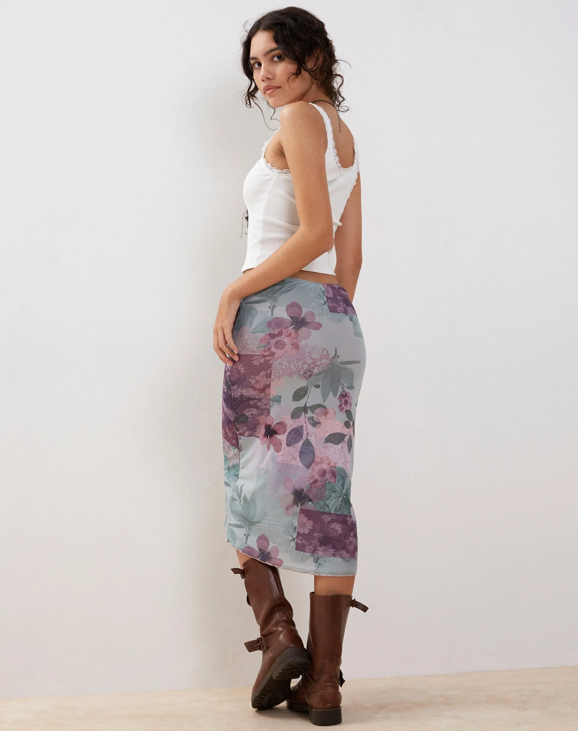 Rujha Midi Skirt in Abstract Scrapbook