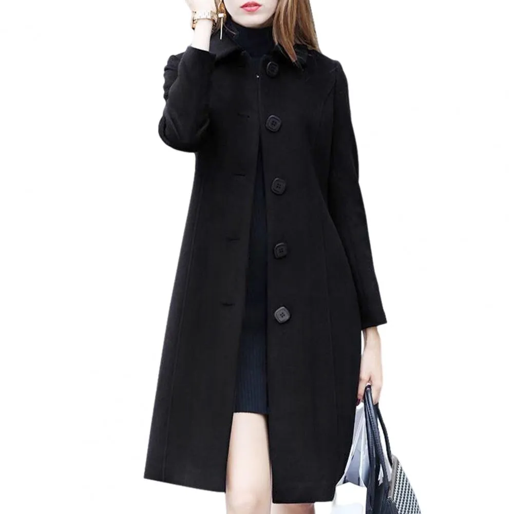 S-4XL Autumn Women Coat Mid-Length Single-Breasted Solid Color Turn-down Collar Elegant Soft Plus Size Warm Winter Jacket