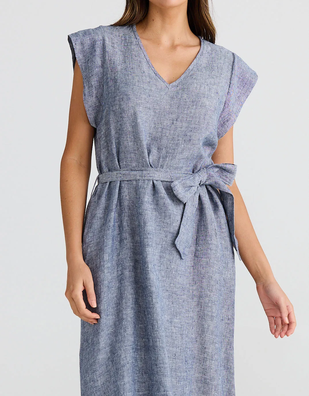 Sebou Linen Midi Dress - Navy Fleck