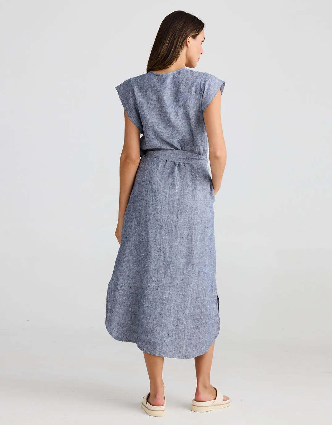 Sebou Linen Midi Dress - Navy Fleck