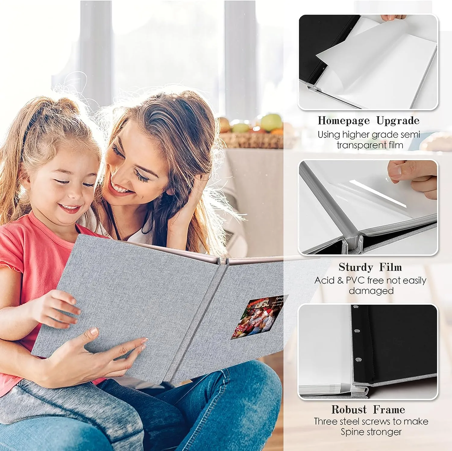 Self Adhesive Linen Photo Album With Window Pocket - 80Pages