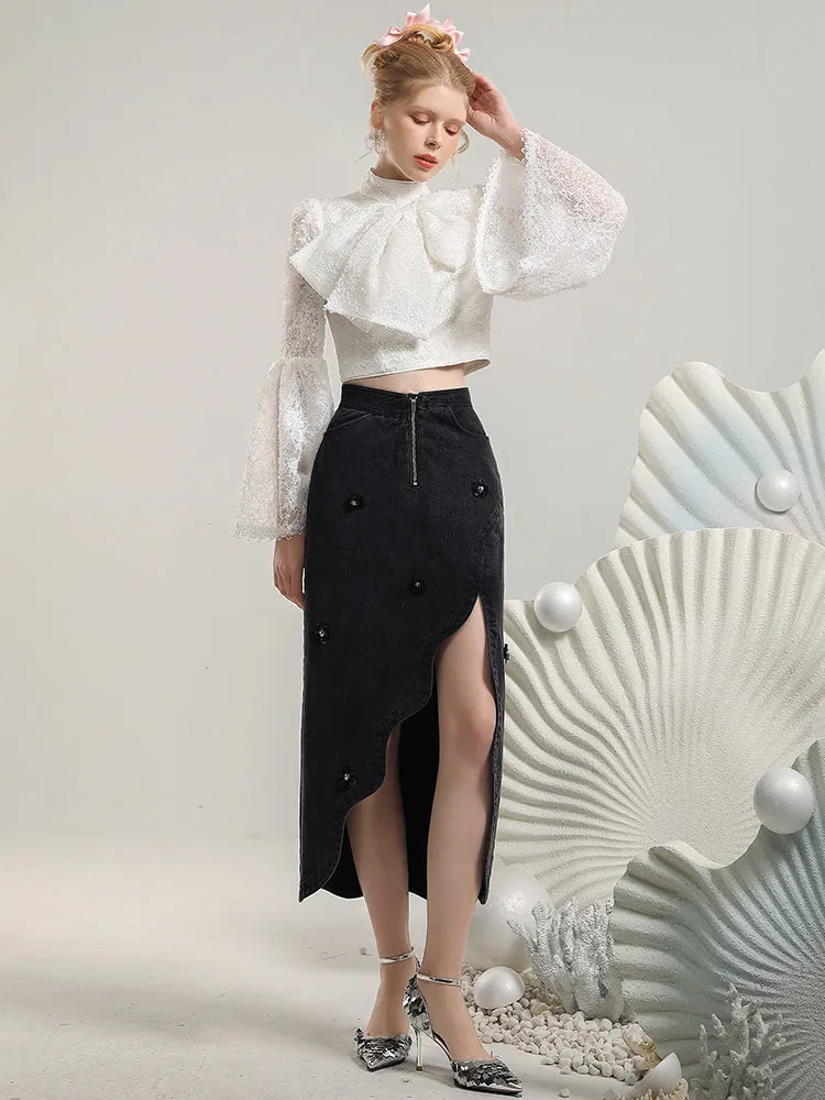 Sexy Wave Nichi Bijou Denim Asymemtry Long-Skirt