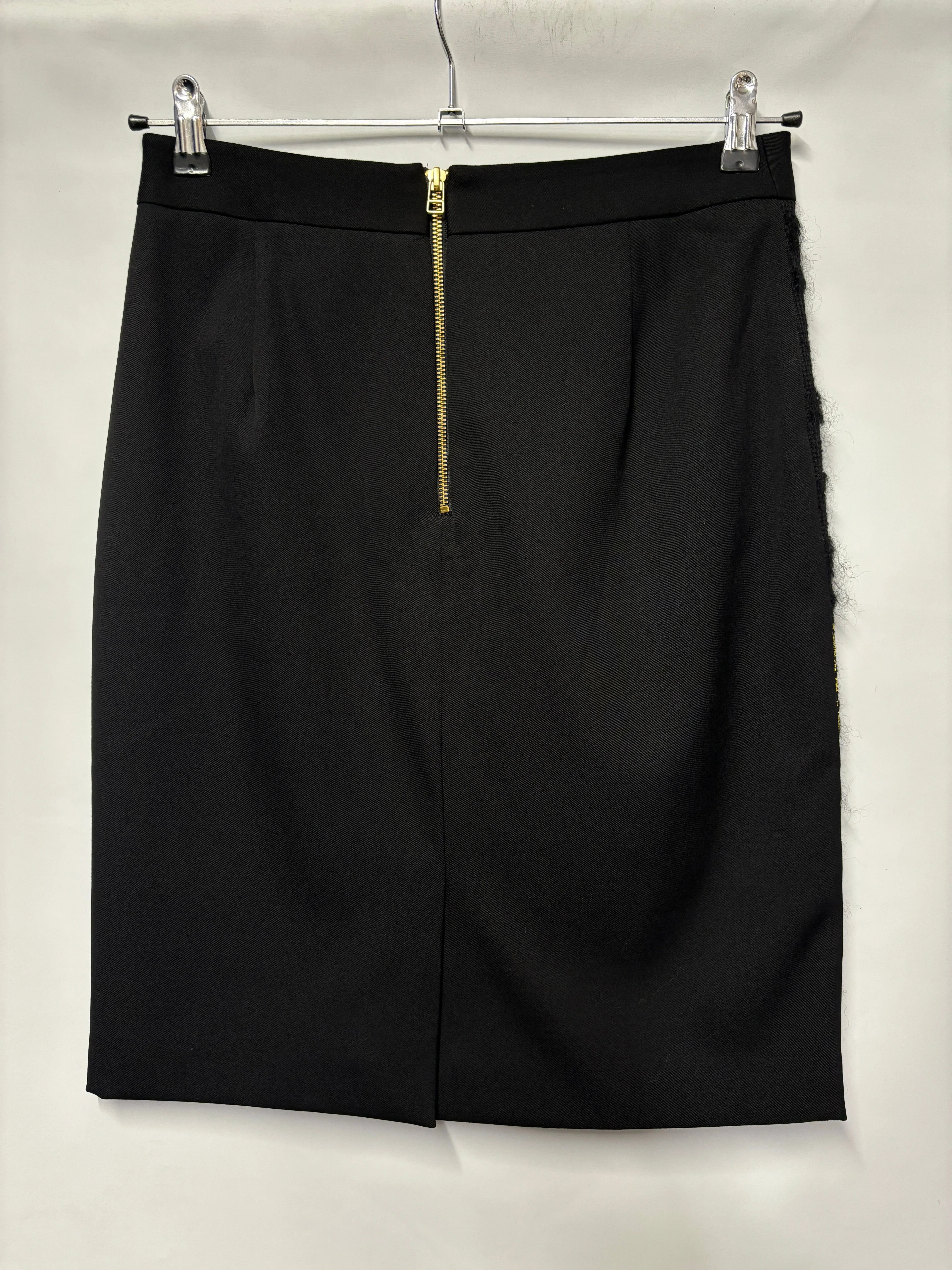 Shanghai Tang Black Pencil Skirt With Gold Embroidery Small