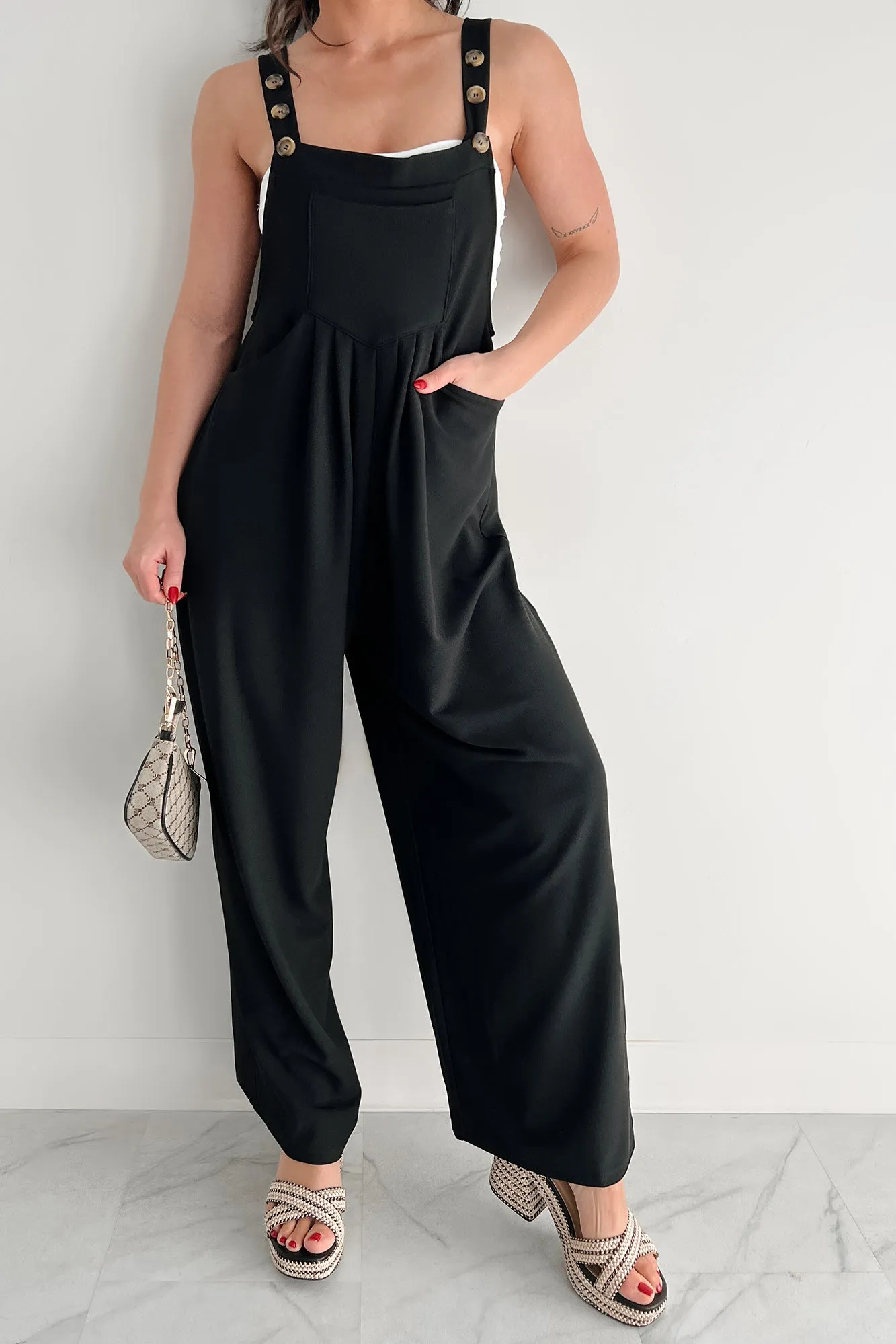 Sleek & Subtle Pleated Overall Jumpsuit (Black)