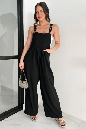 Sleek & Subtle Pleated Overall Jumpsuit (Black)