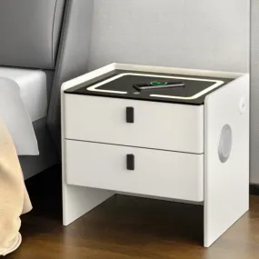 Smart Bedside Table with Wireless Charging, LED Lights, and Bluetooth Speakers - White