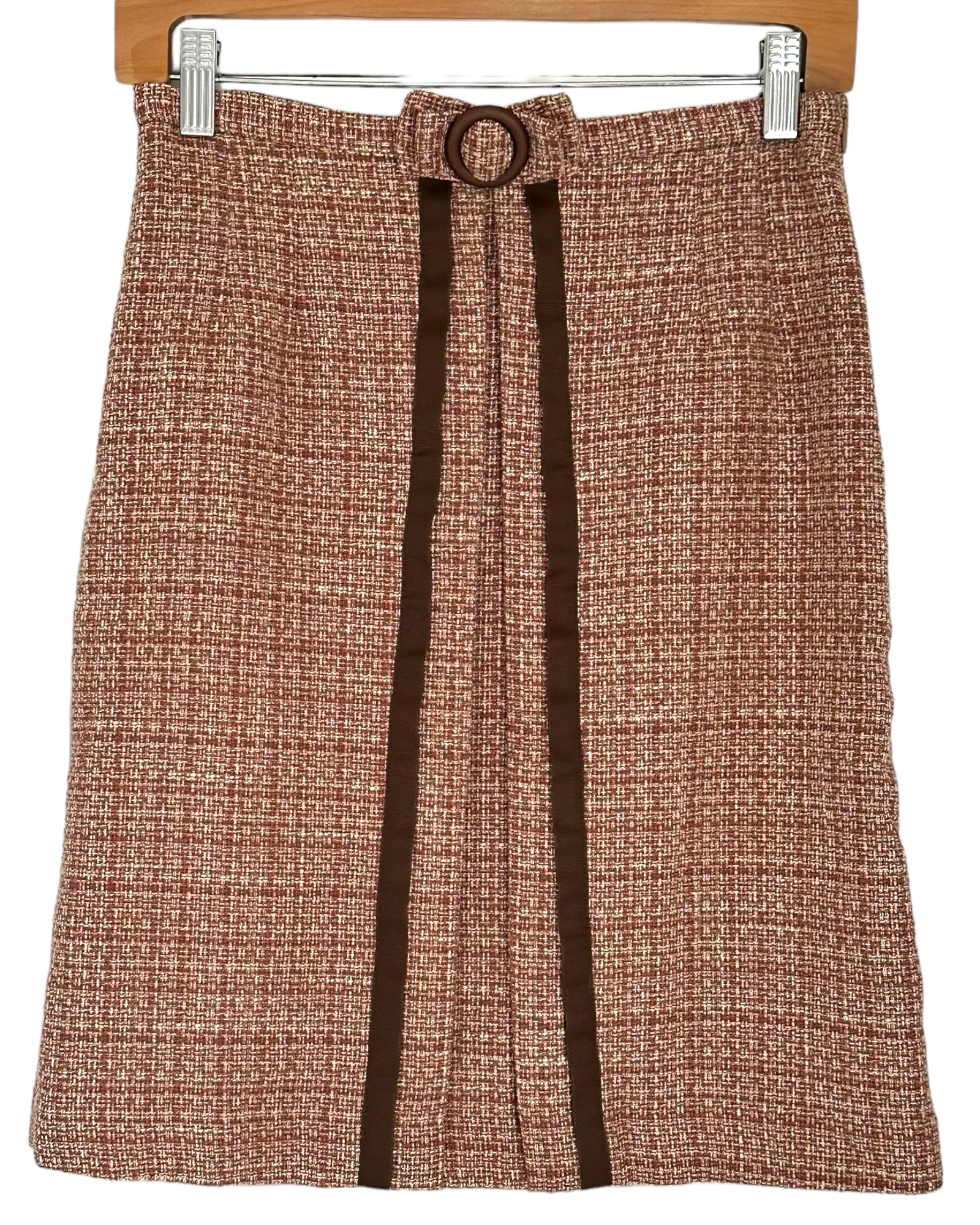 Soft Autumn Ribbon Trim Tweed Pencil Skirt