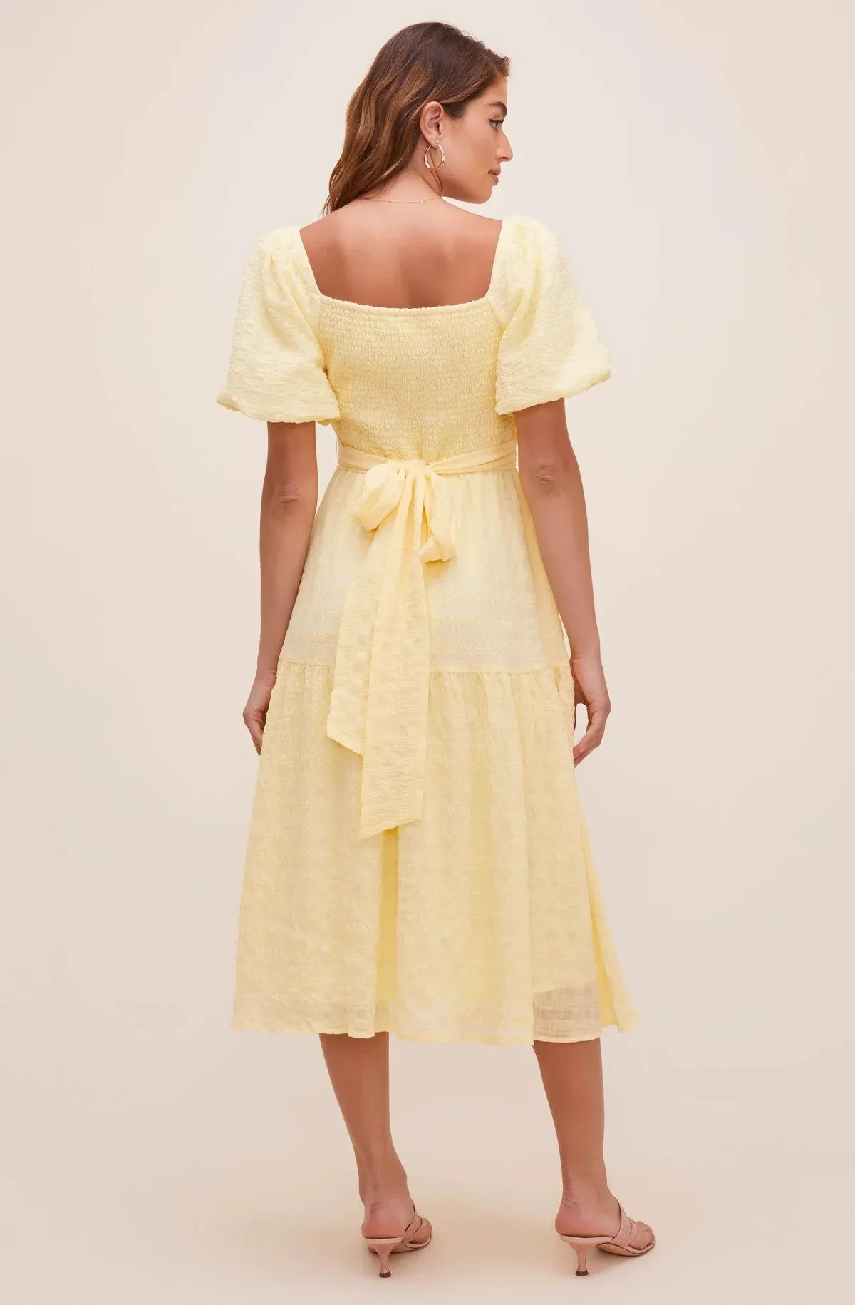 SONNET PUFF SLEEVE Charming MIDI DRESS - YELLOW