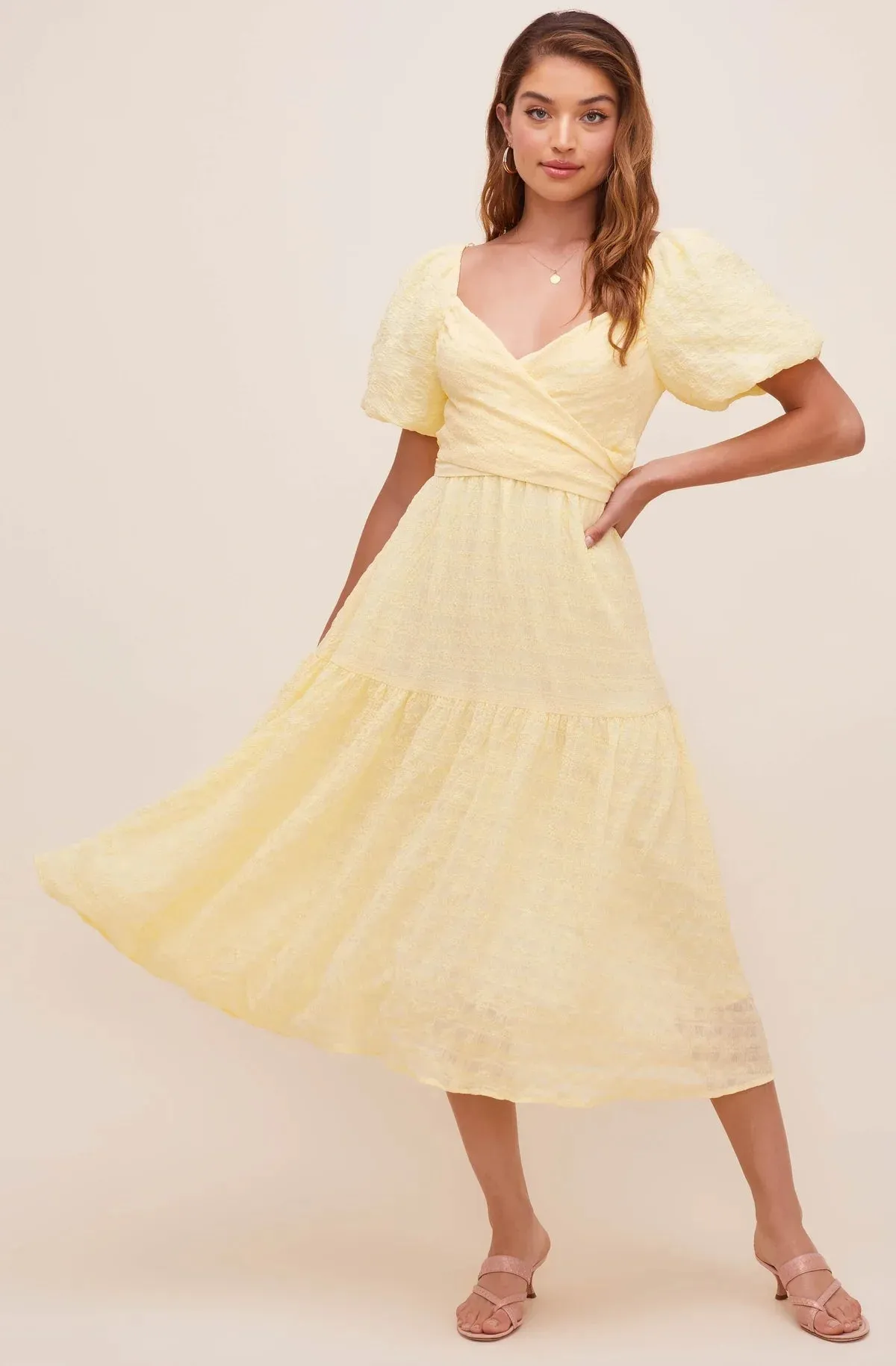 SONNET PUFF SLEEVE Charming MIDI DRESS - YELLOW