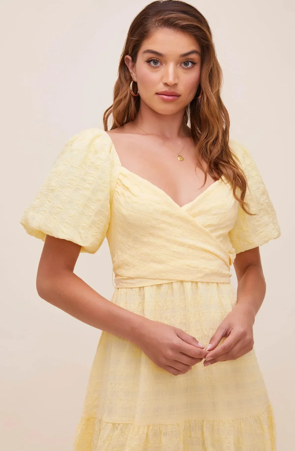 SONNET PUFF SLEEVE Charming MIDI DRESS - YELLOW