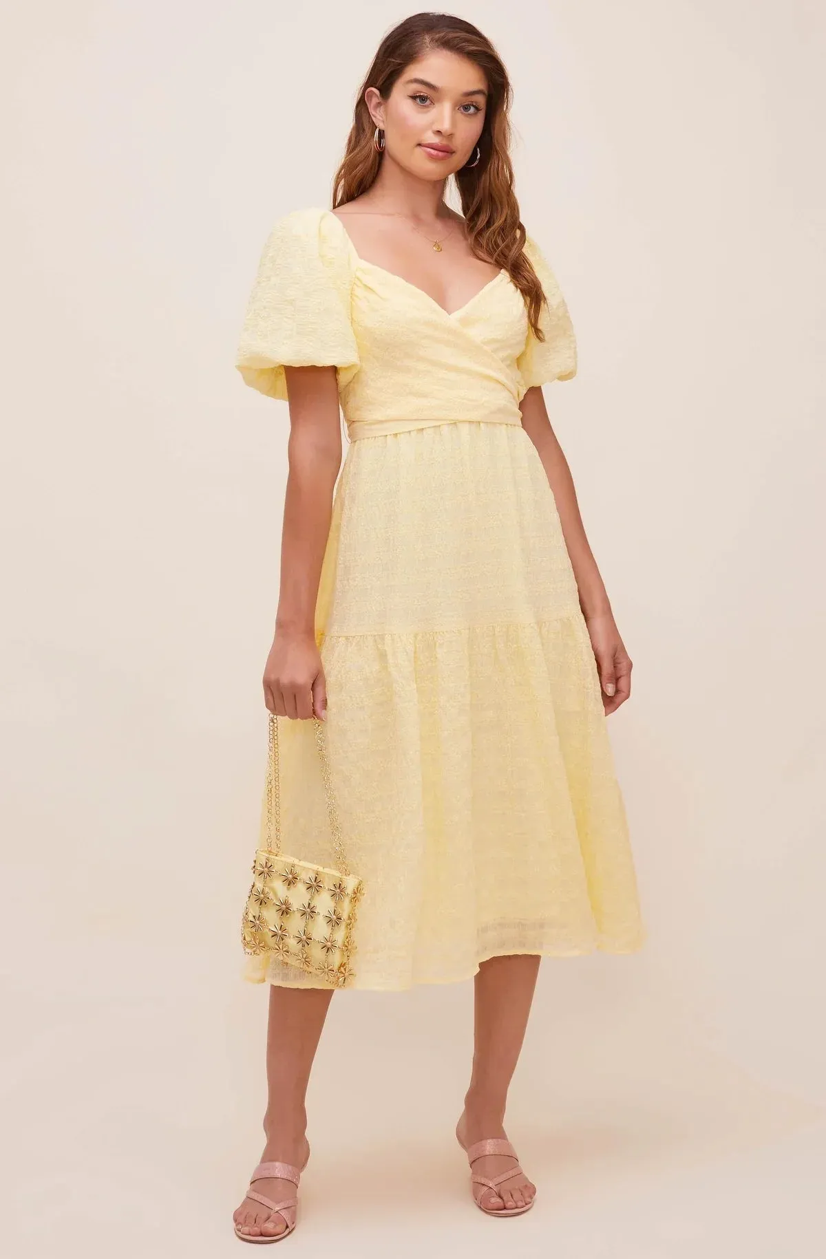 SONNET PUFF SLEEVE Charming MIDI DRESS - YELLOW