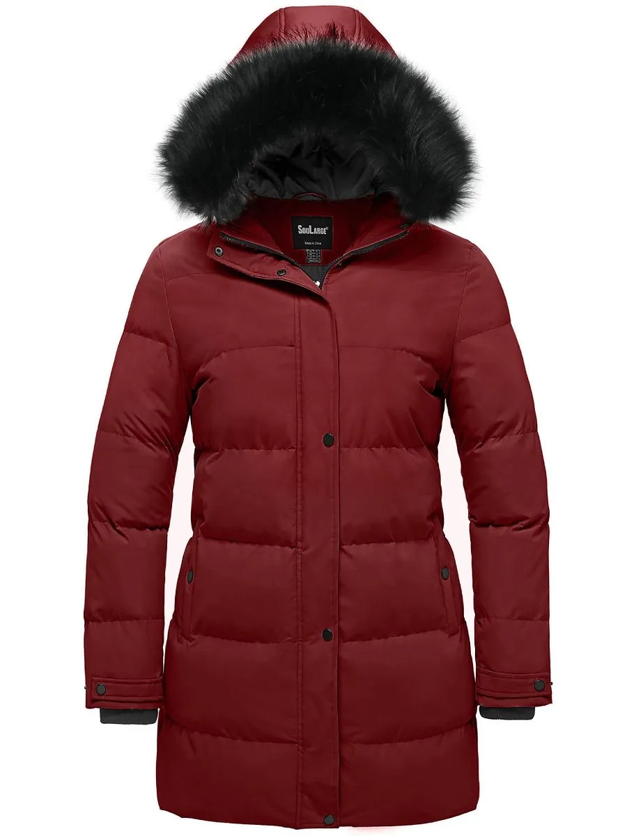 Soularge Women's Plus Size Long Quilted Winter Puffer Coat