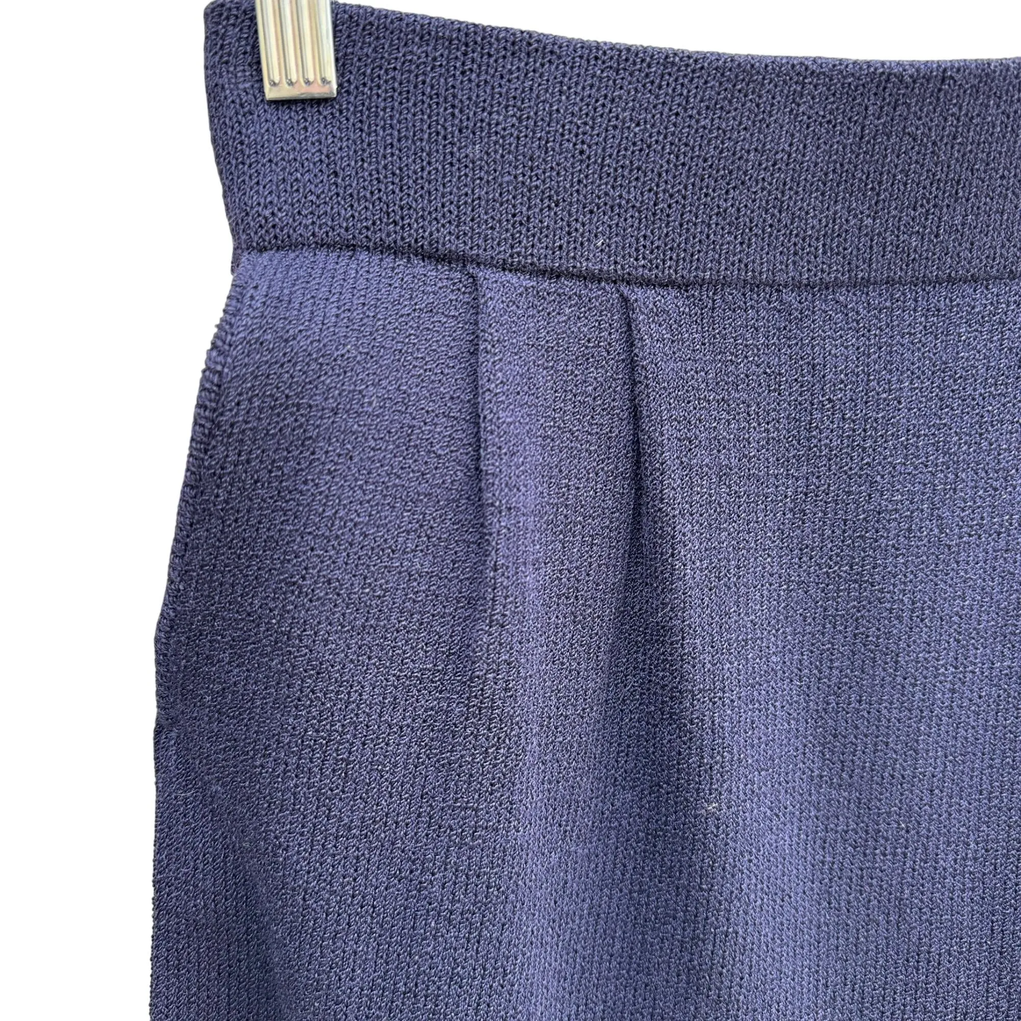 St John Skene Vintage 80s Womens Pleated Navy Stretch Pencil Knit Mini Skirt M