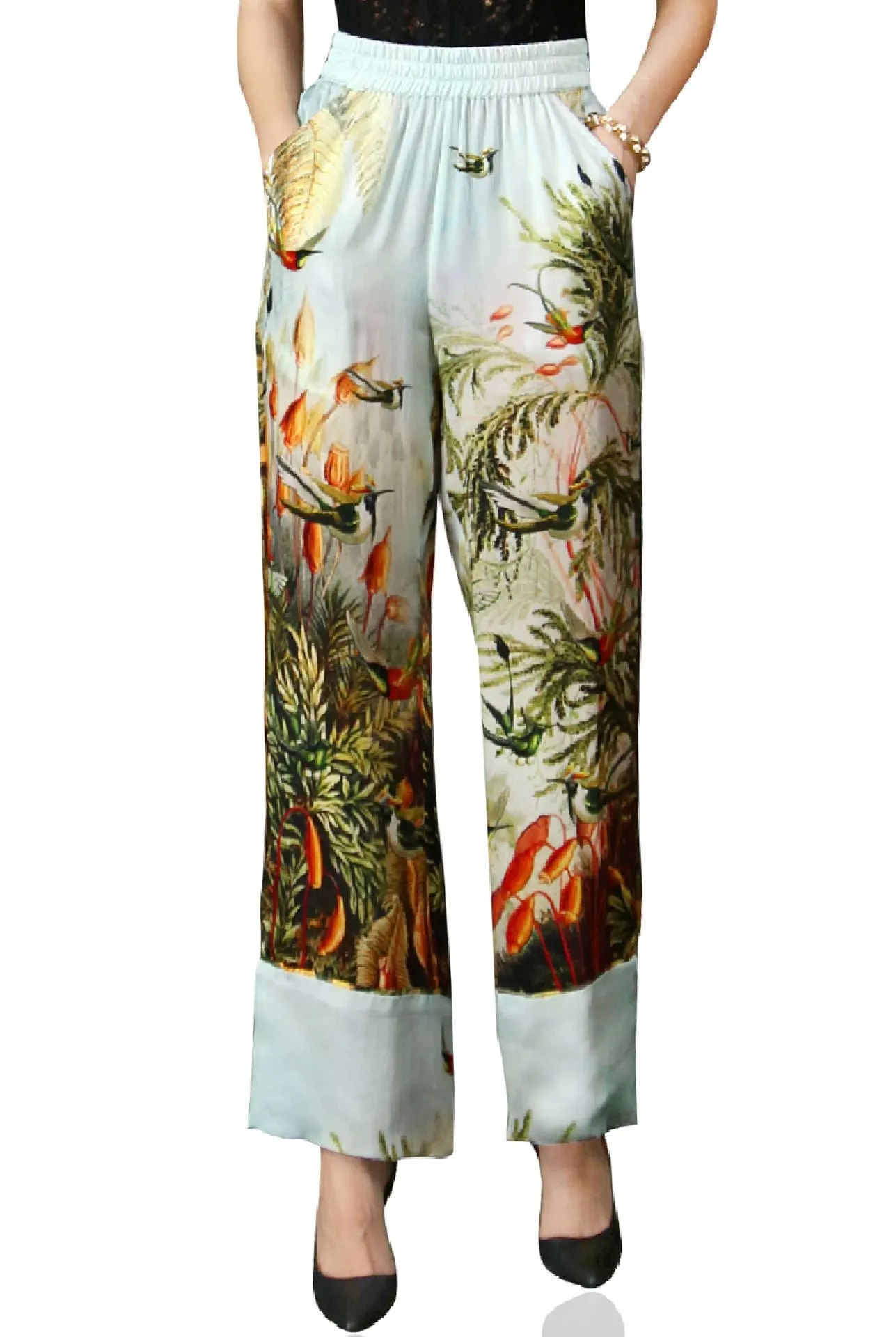 Straight Silk Pant In Nature Print