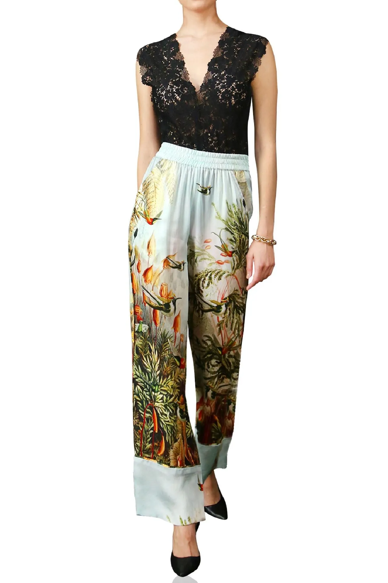 Straight Silk Pant In Nature Print