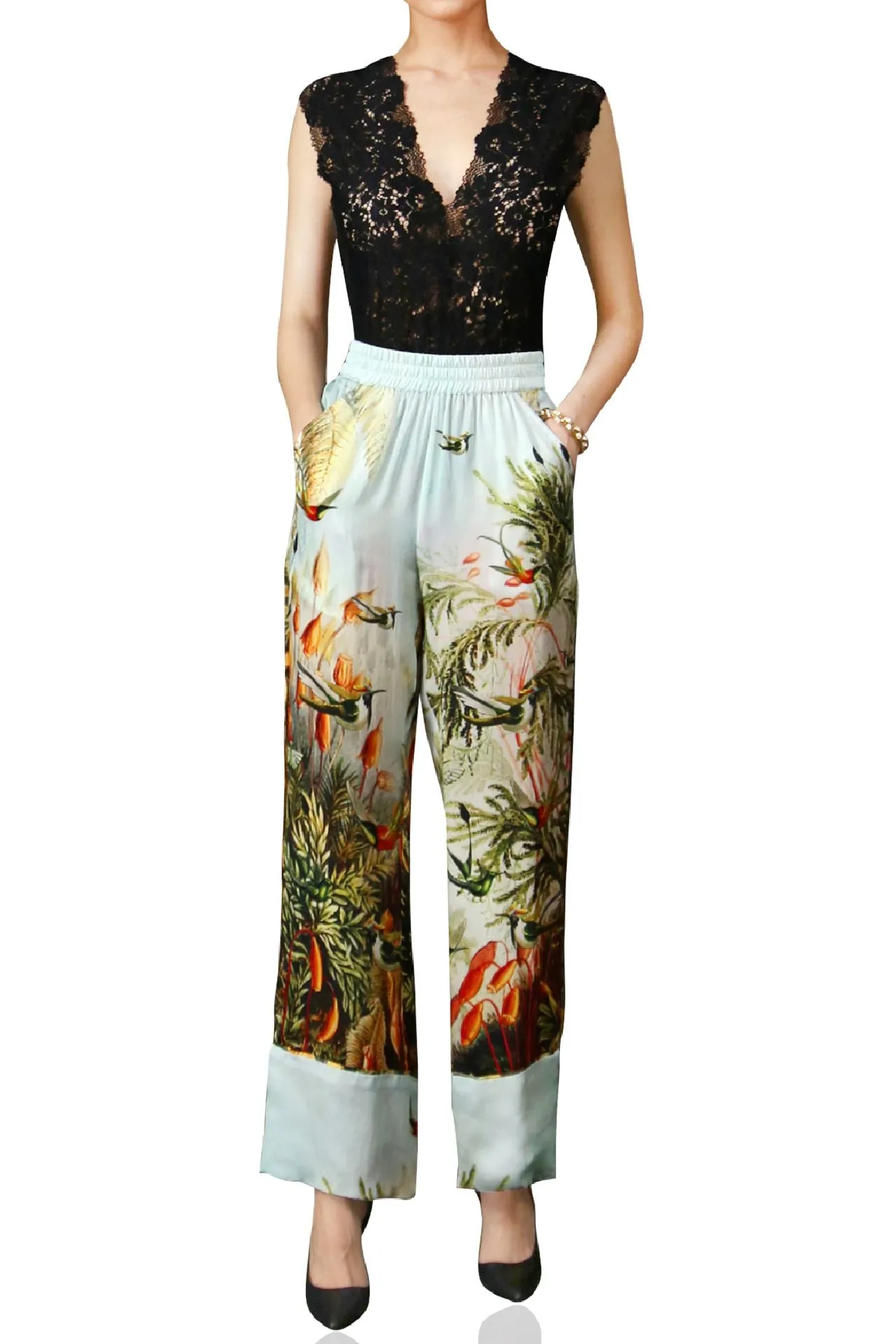 Straight Silk Pant In Nature Print