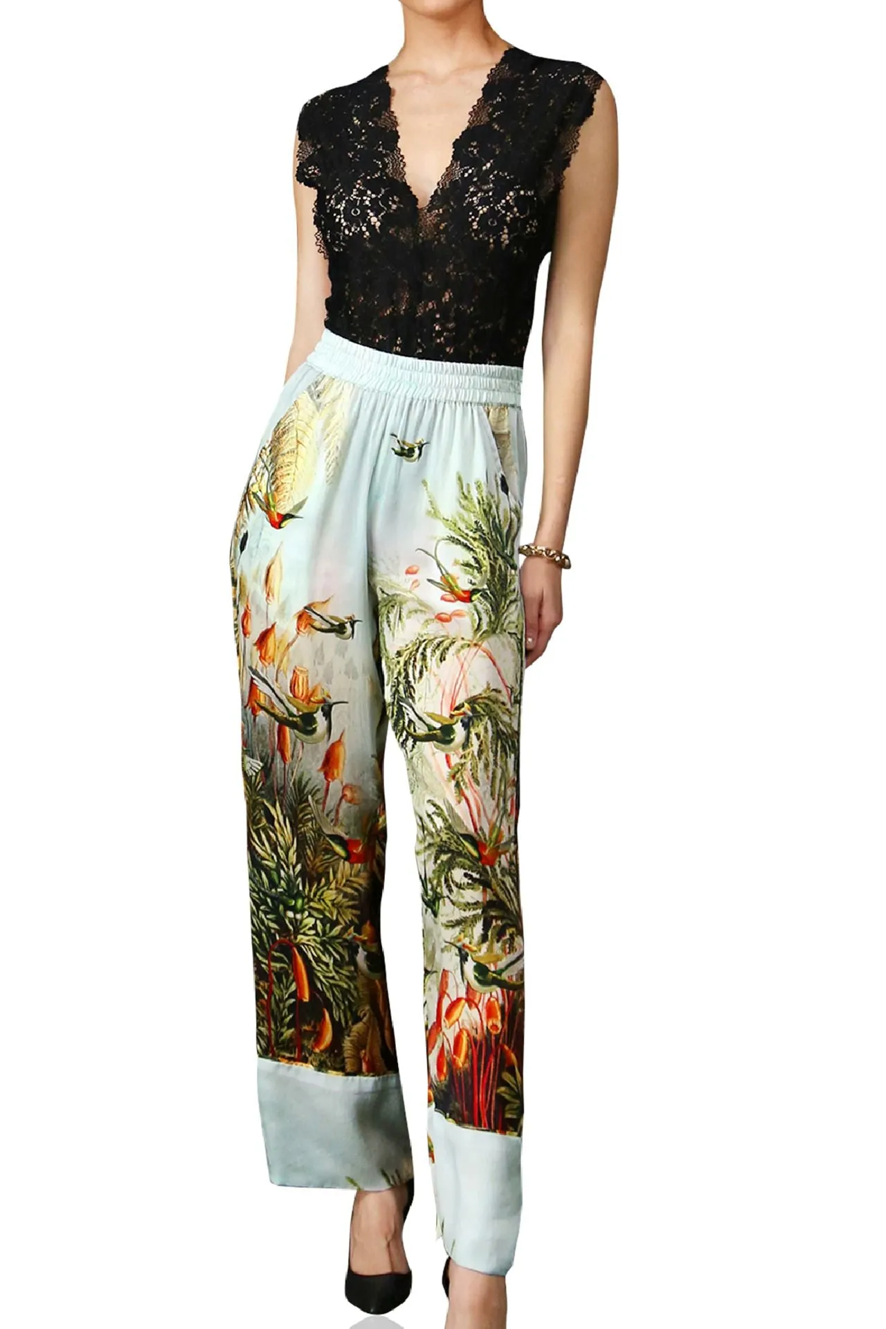 Straight Silk Pant In Nature Print