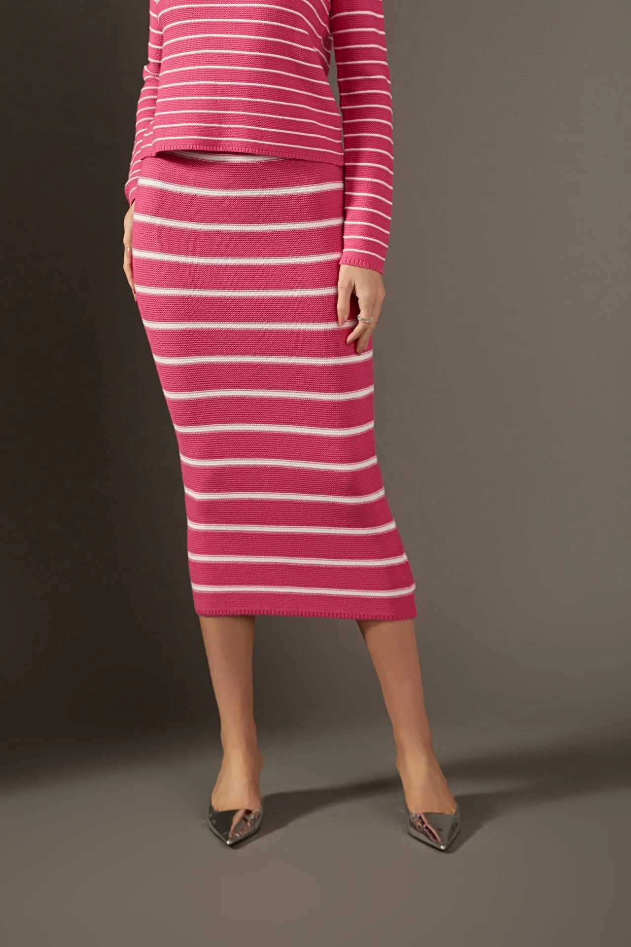 Stripe Knit Midi Skirt