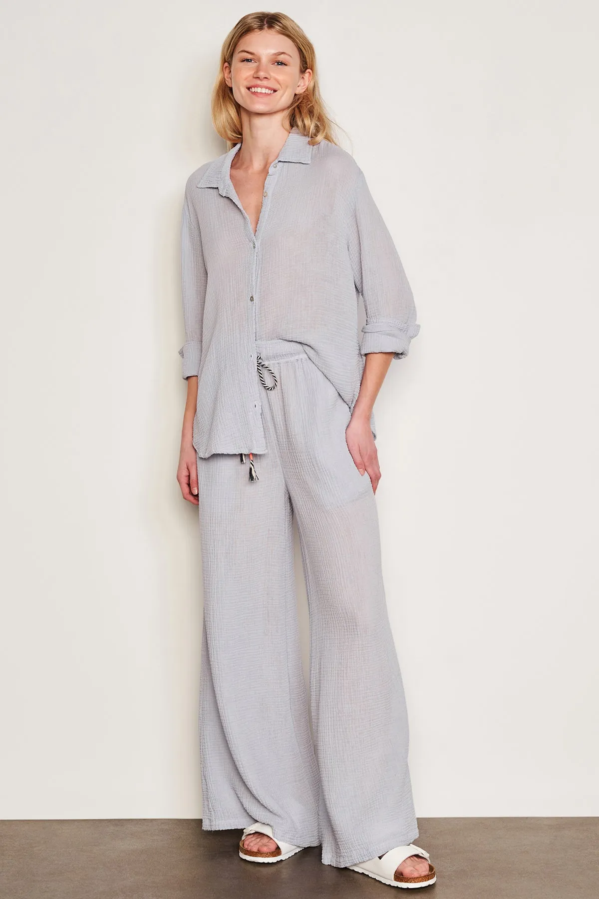 Sundry Gauze Wide Leg Pant in Blue Linen