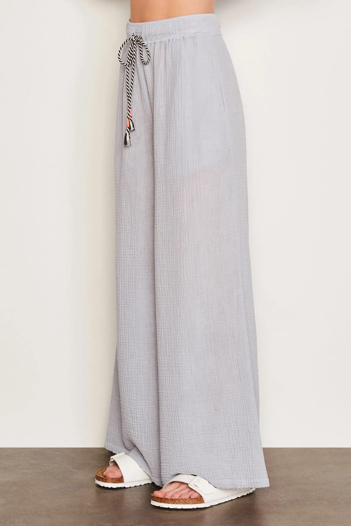 Sundry Gauze Wide Leg Pant in Blue Linen