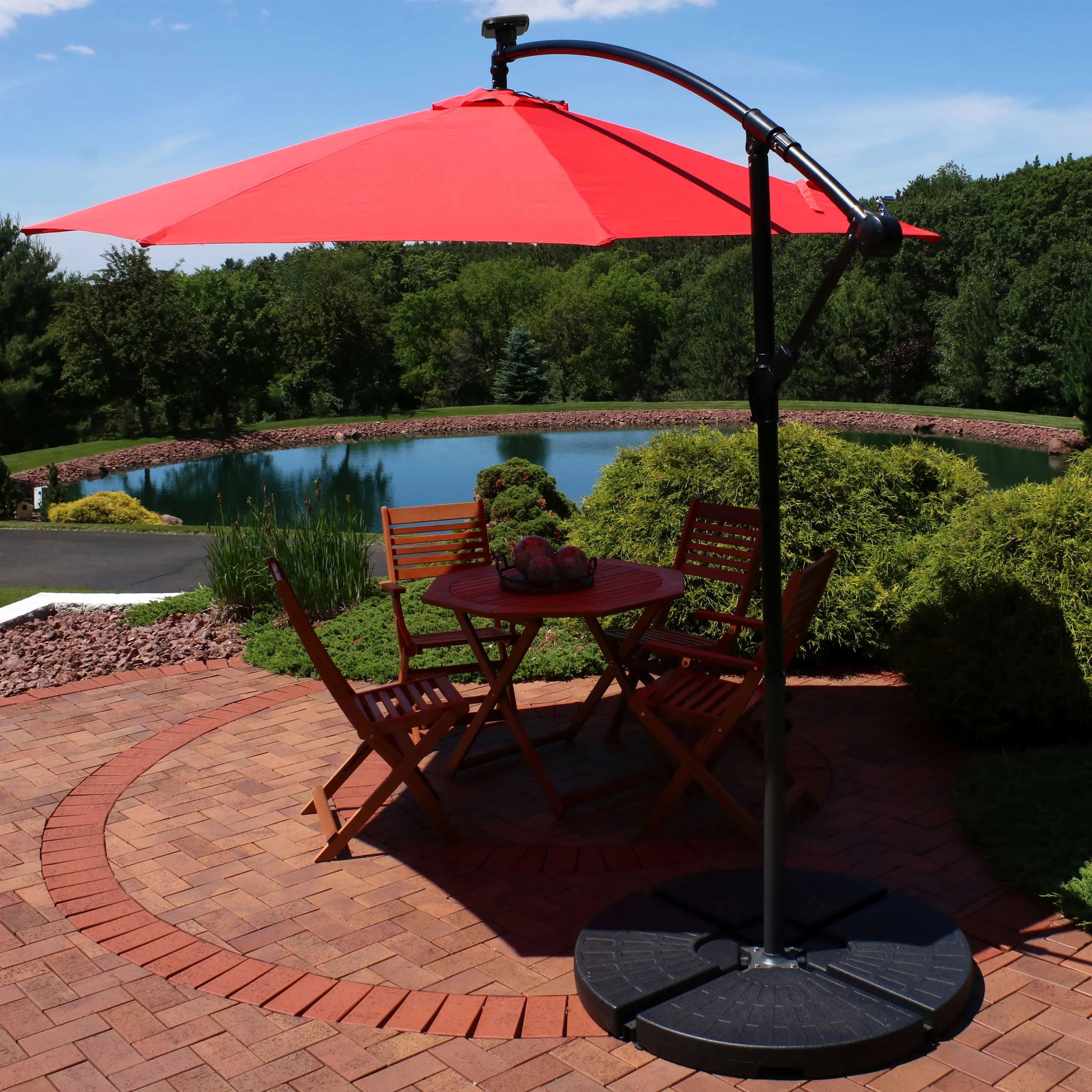 Sunnydaze 10' Offset Patio Umbrella with Solar LED Lights