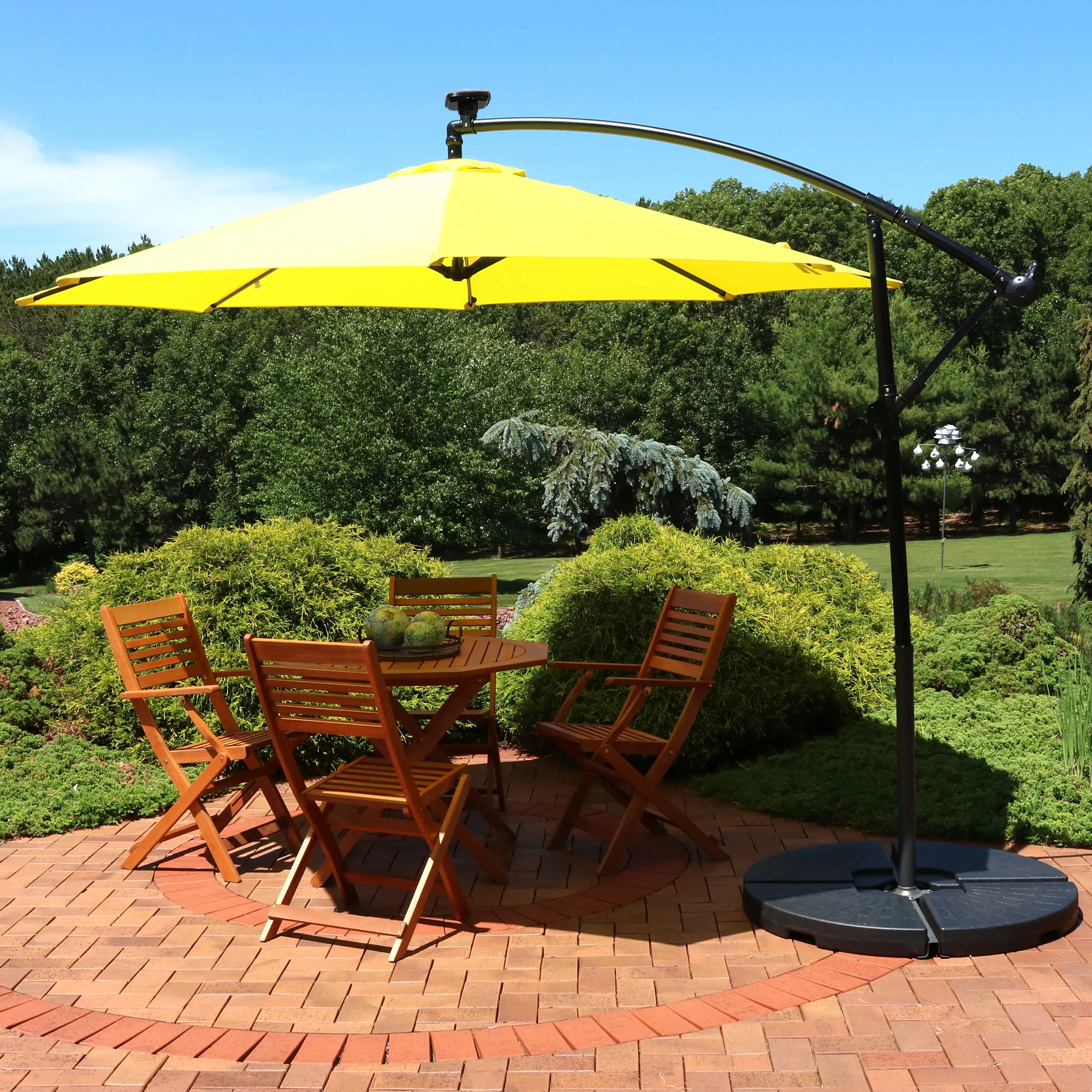 Sunnydaze 10' Offset Patio Umbrella with Solar LED Lights