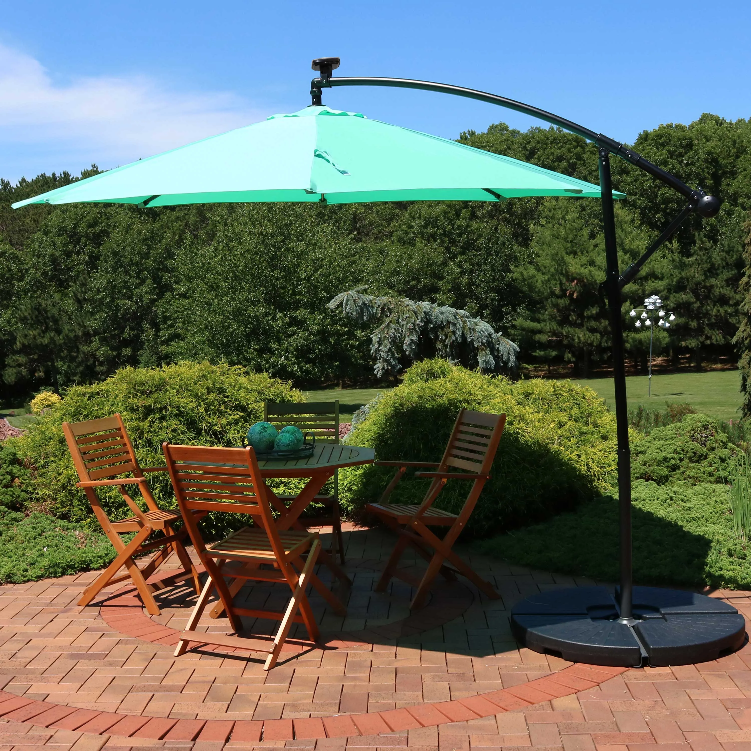 Sunnydaze 10' Offset Patio Umbrella with Solar LED Lights