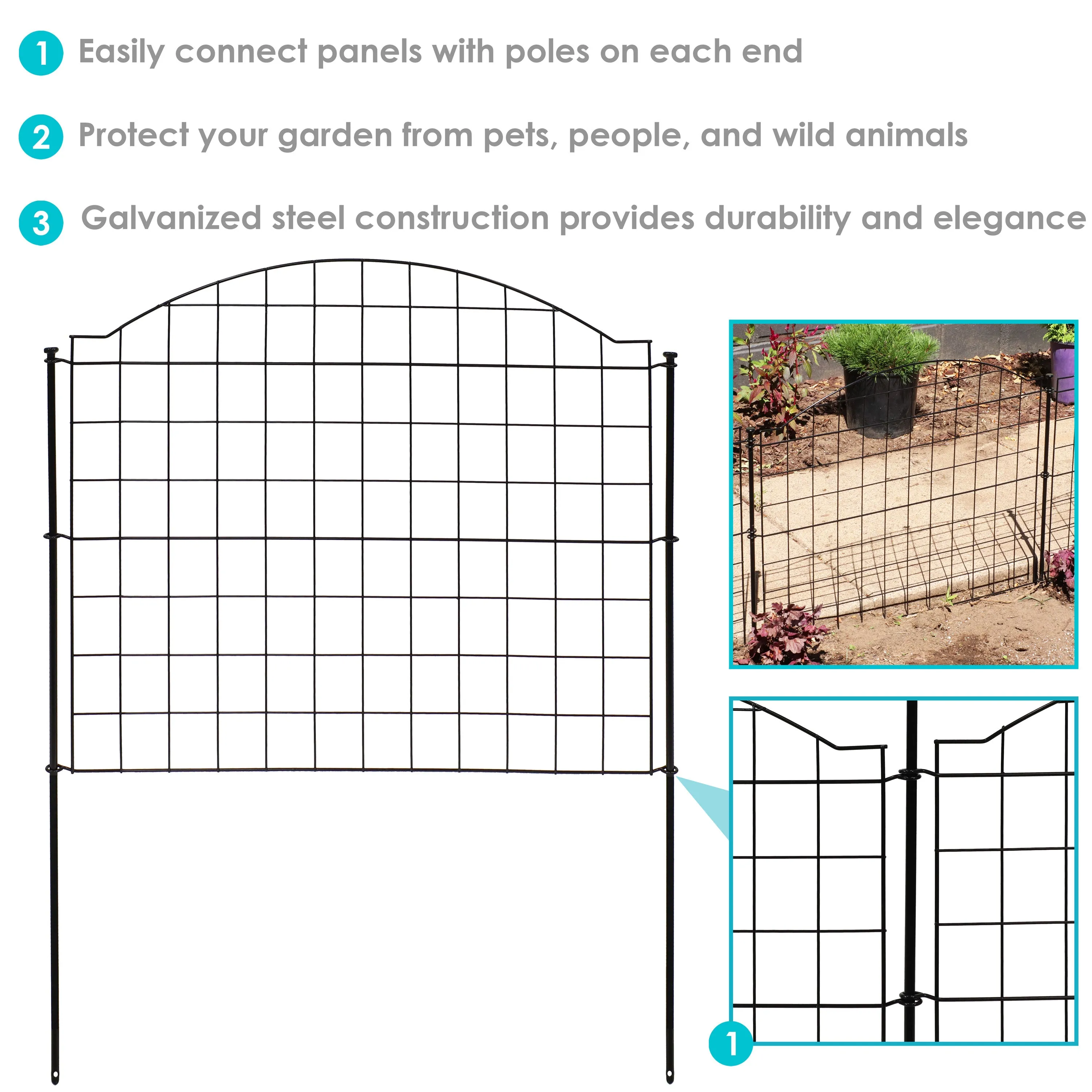 Sunnydaze 5-Piece Arched Grid Steel Decorative Garden Fence Panels - 12.5' Overall