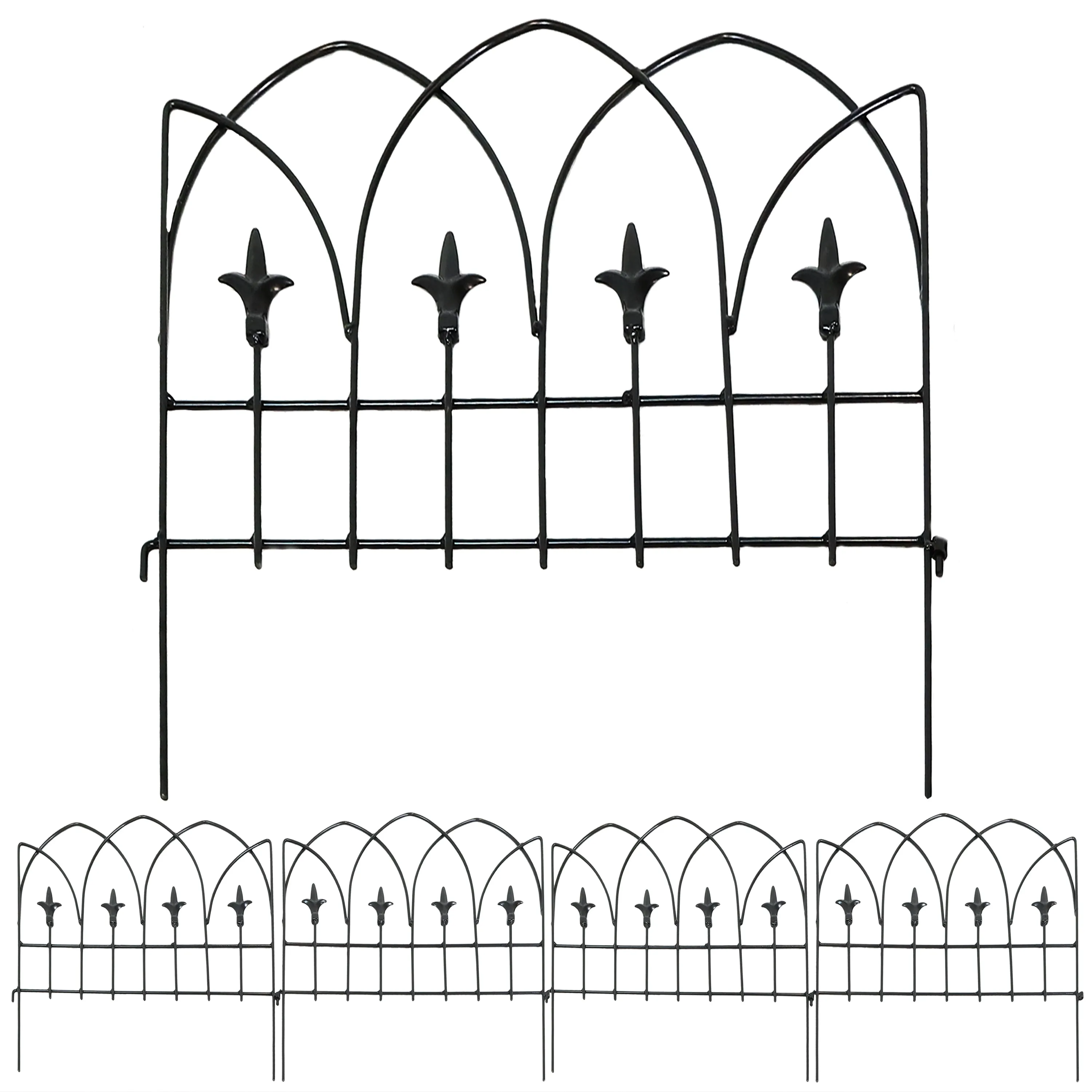 Sunnydaze 5-Piece Bayonne Steel Garden Fence Panels - 8' Overall