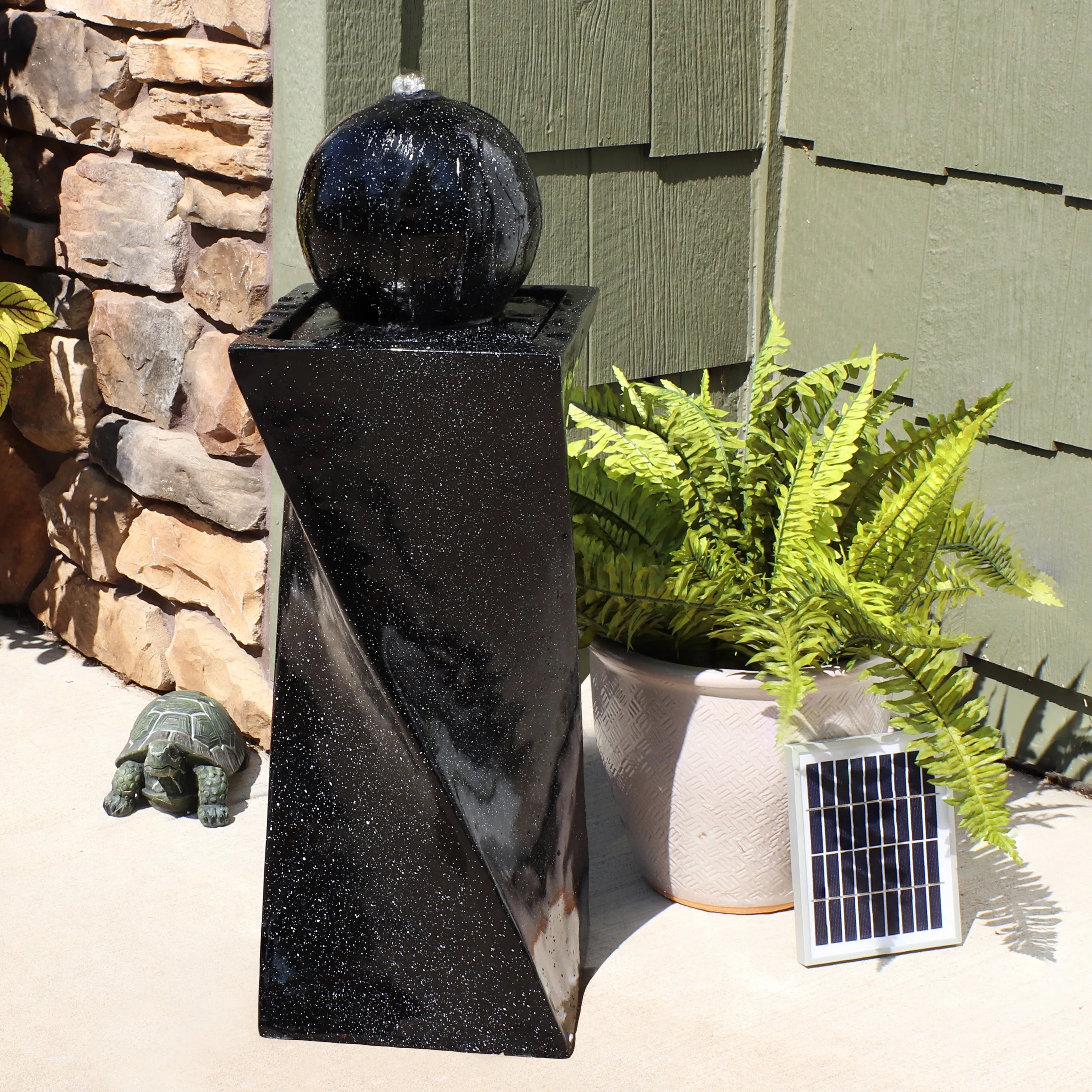 Sunnydaze Black Ball Solar Outdoor Water Fountain