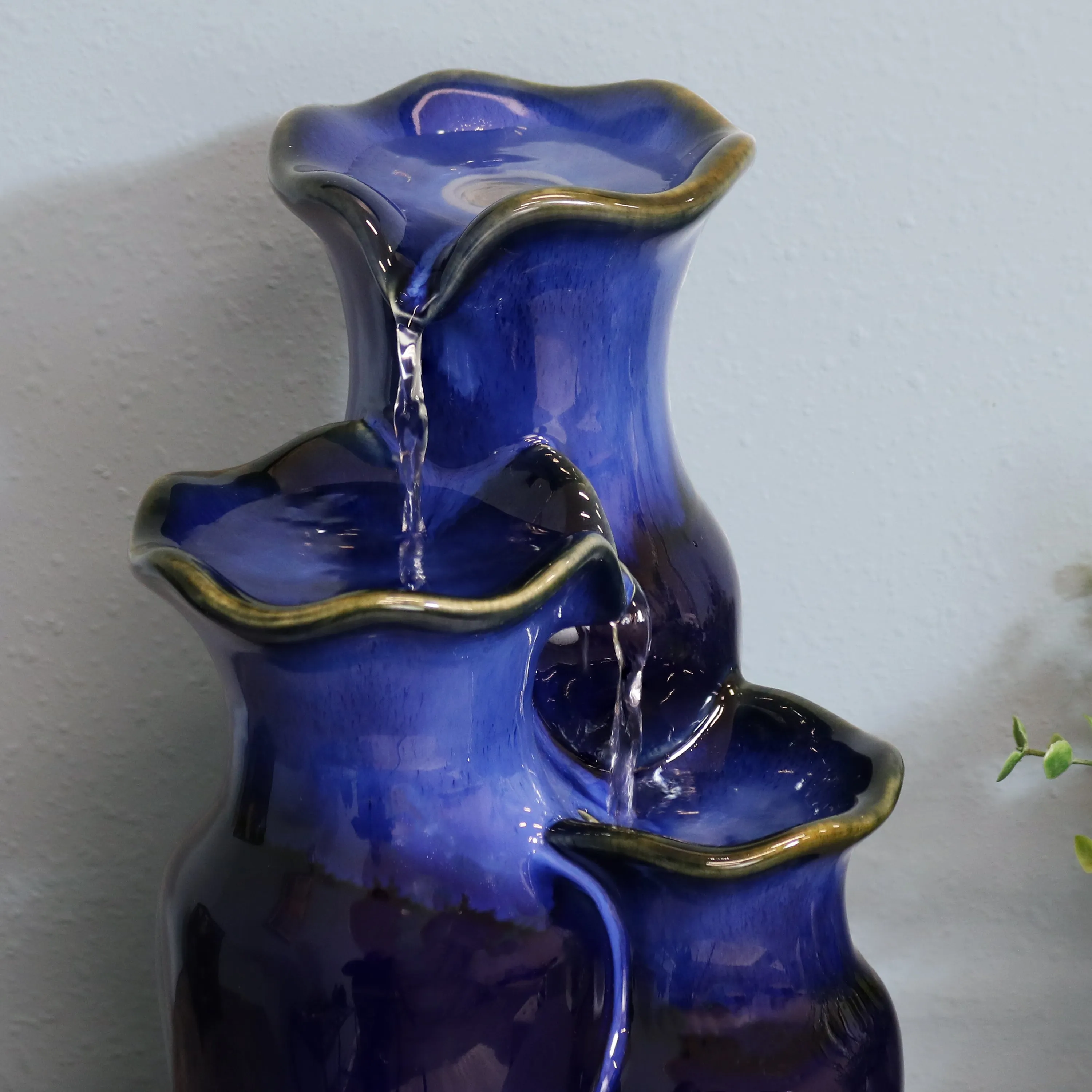 Sunnydaze Blue Glazed Pitchers Ceramic Tabletop Fountain - 11"