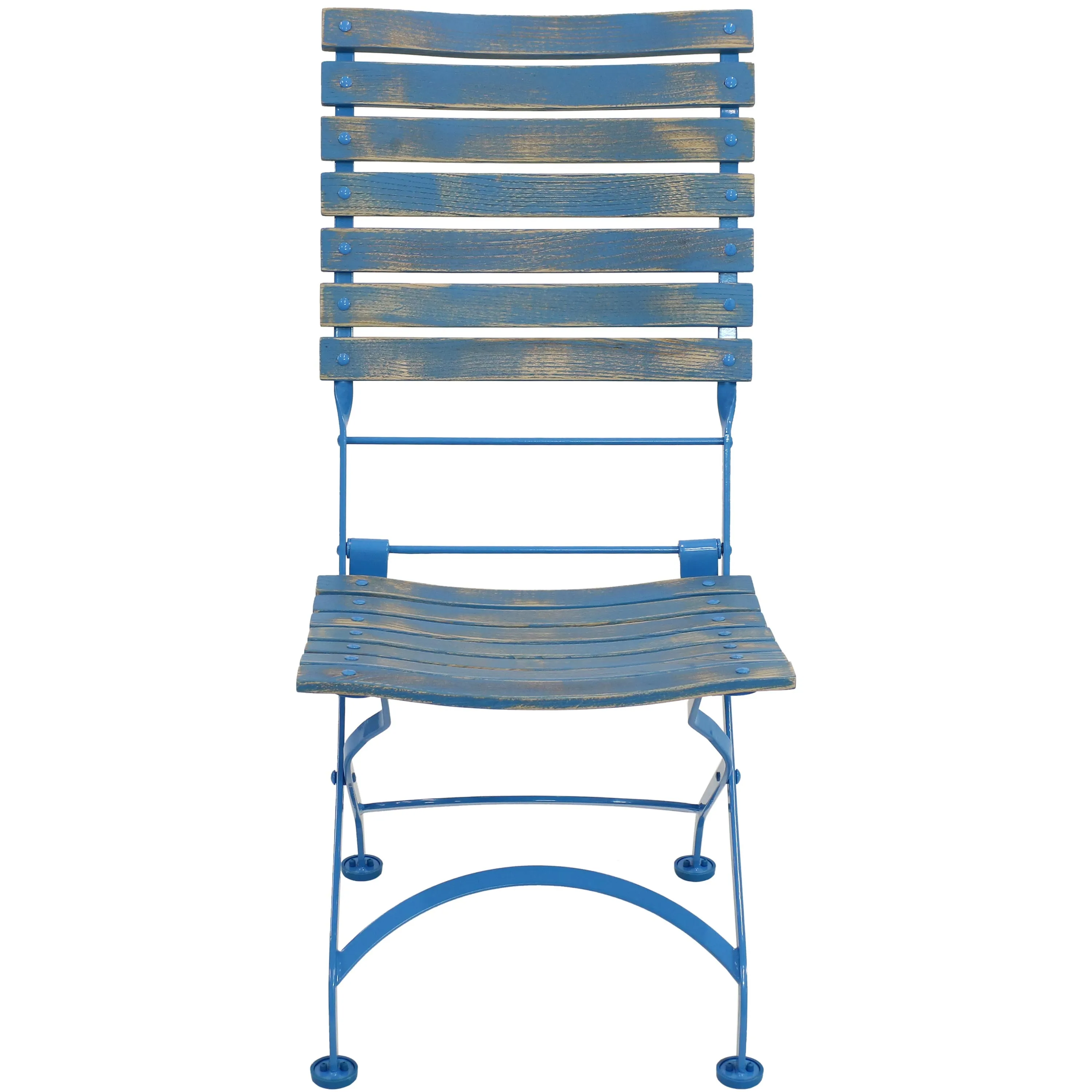 Sunnydaze Cafe Couleur Folding Chestnut Wooden Folding Bistro Chair - Blue