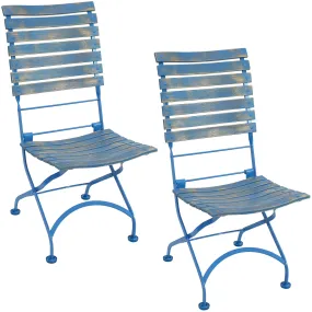 Sunnydaze Cafe Couleur Folding Chestnut Wooden Folding Bistro Chair - Blue