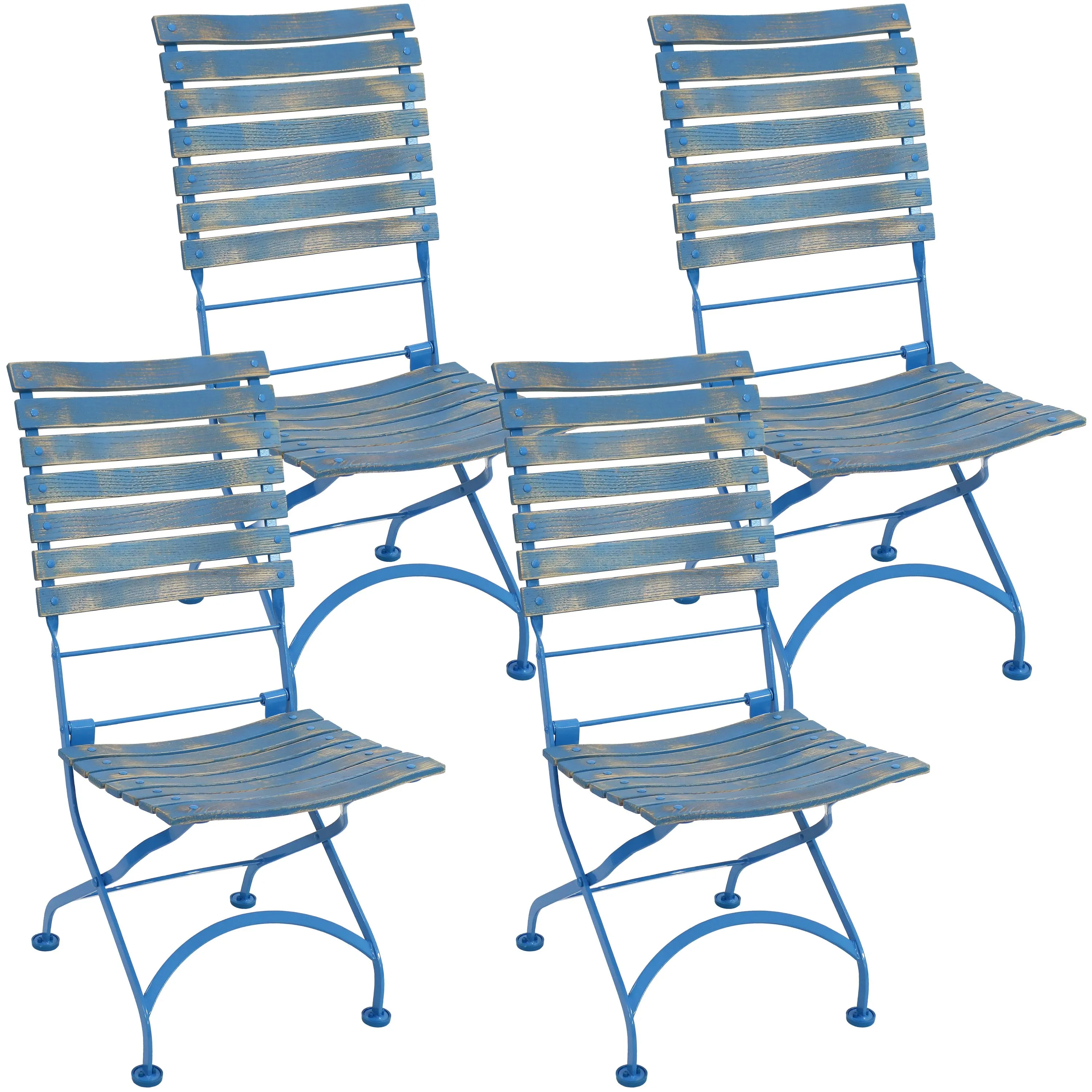 Sunnydaze Cafe Couleur Folding Chestnut Wooden Folding Bistro Chair - Blue