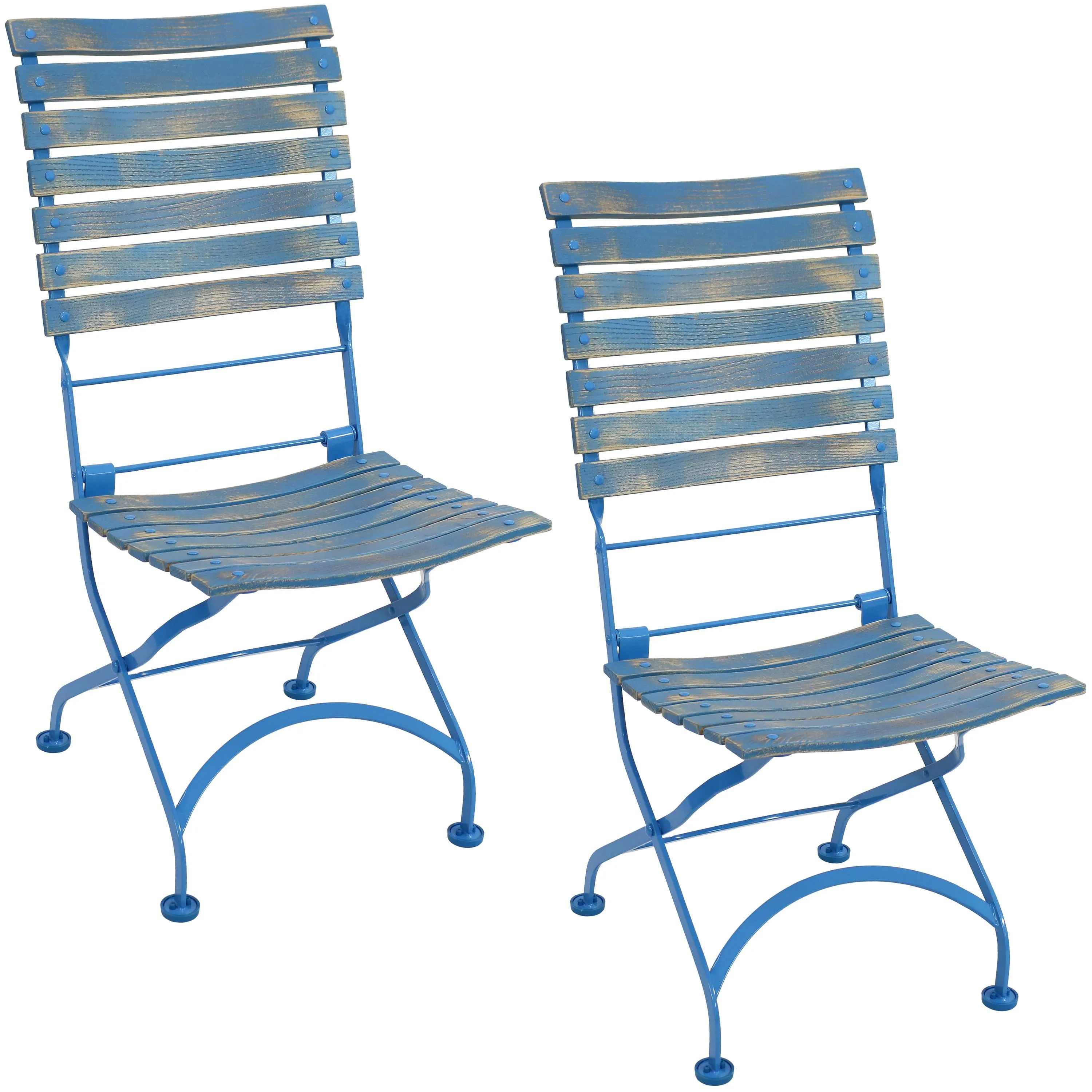 Sunnydaze Cafe Couleur Folding Chestnut Wooden Folding Bistro Chair - Blue